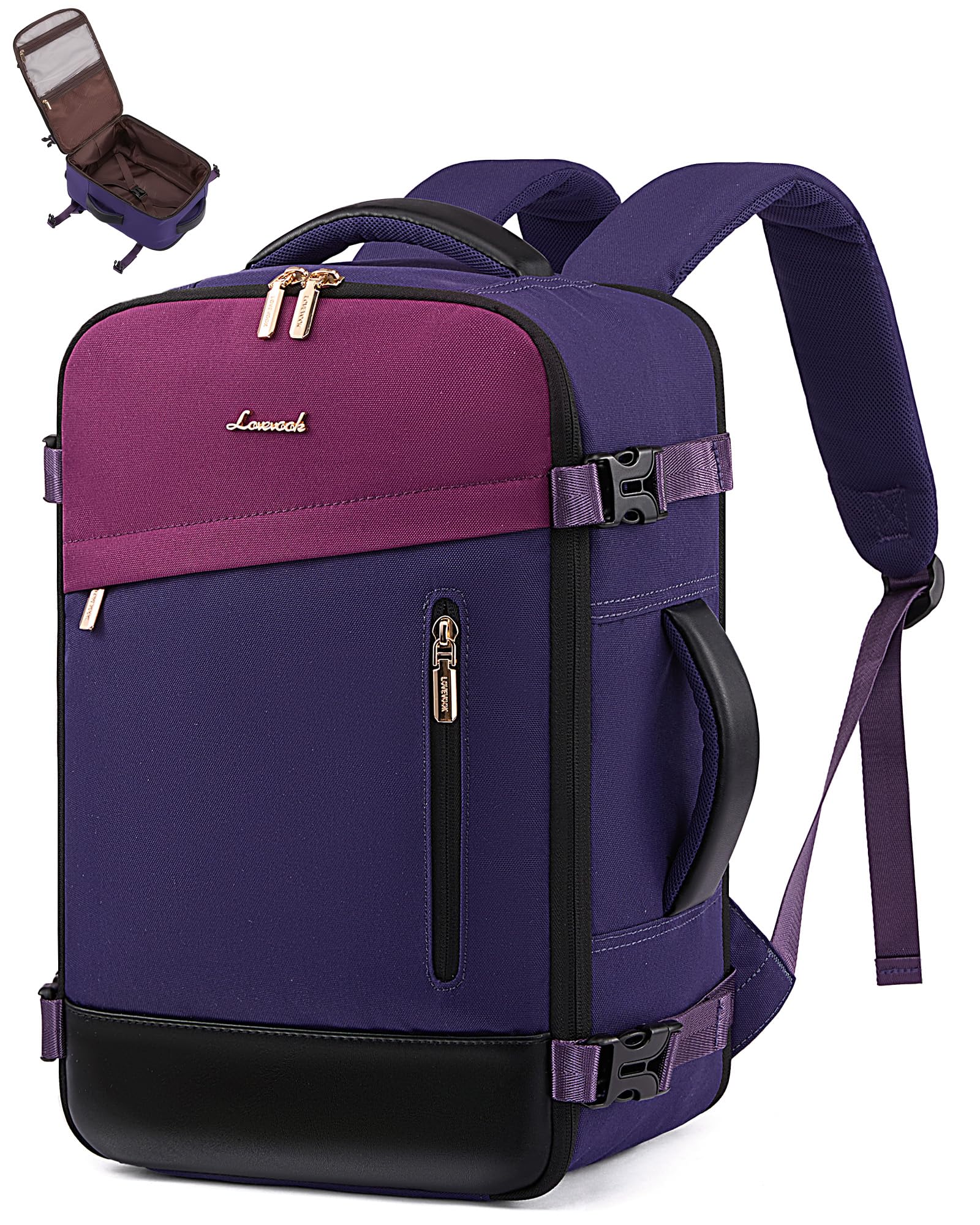 LOVEVOOK Ryanair Handgepäck 40x30x20, 24L Travel Handgepäck Rucksack für Damen, Erweiterbares Design, Ryanair Rucksack, Reiserucksack Cabin Bag für Eurowings, Wizz Air - Lila