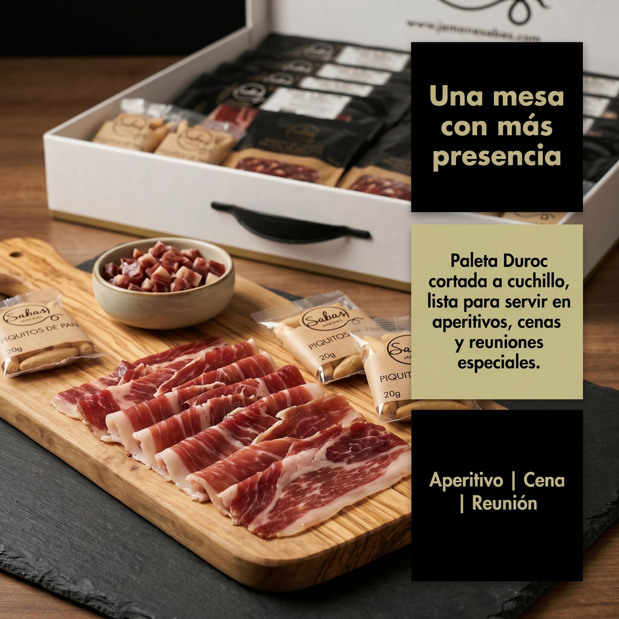 Paleta 100% Duroc Gran Seleccion Cortada a Cuchillo Maletin 16 Sobres 100g | Lote de 1,6 kilos: catorce raciones loncheadas y dos de taquitos, para regalo de empresa y Navidad; atemperar antes de servir