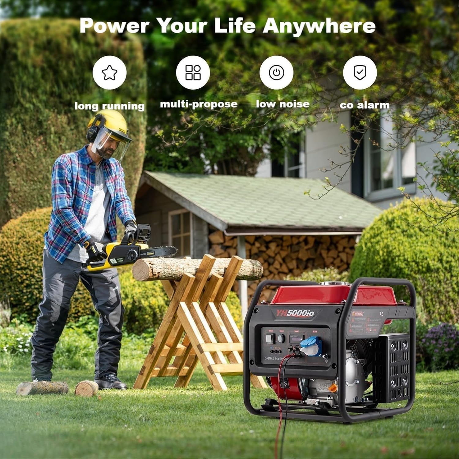 Generator 4000 W Generatoren Variable Frequenz, Benzingenerator | Extrem Leise | USB | Wasserdichte Steckdose | Tragbar – Geeignet für Outdoor | Camping | Wohnmobil | Notfall