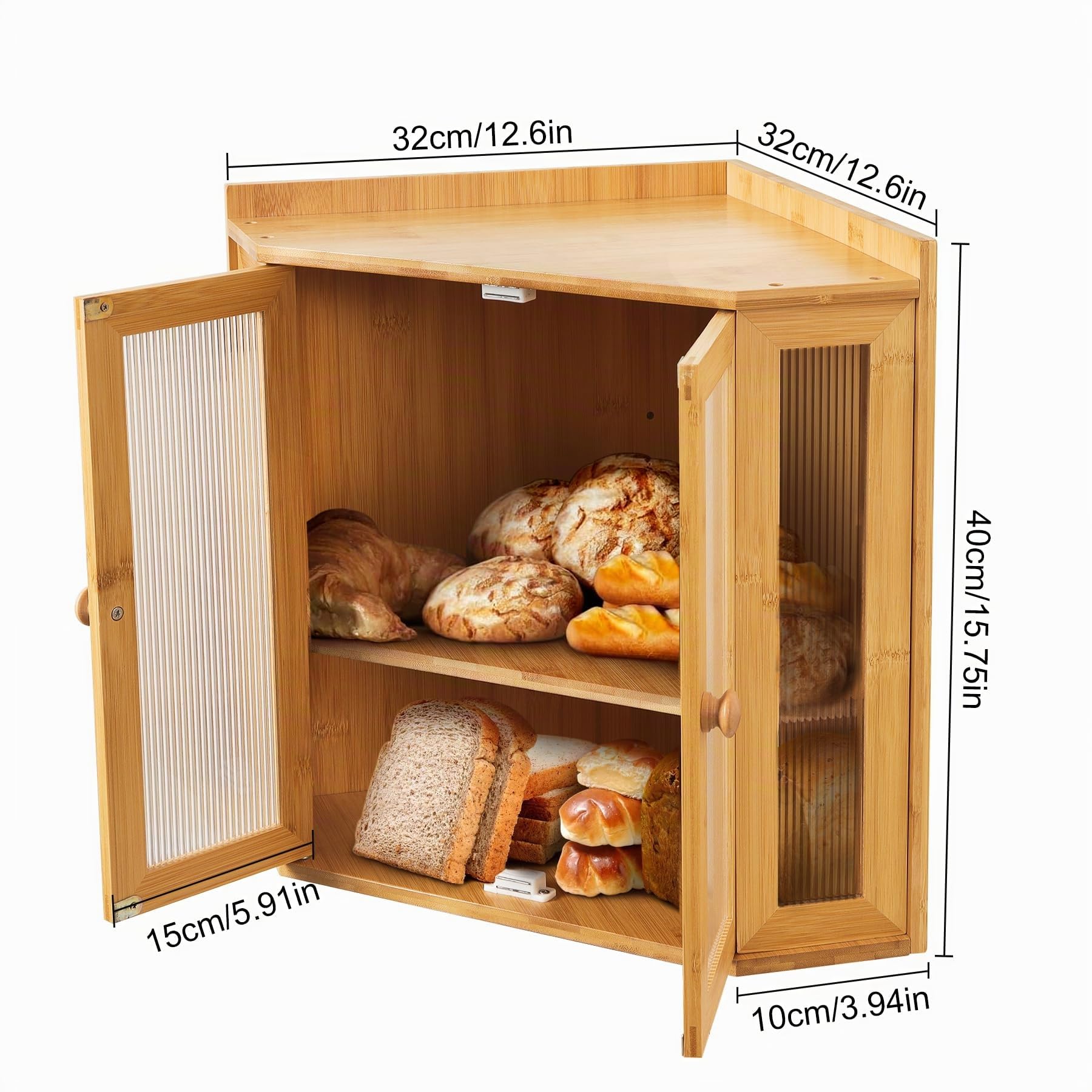Portapane in Bambù a 2 Livelli, Grande Dimensione, Facile da Montare, Porta Pane in Legno, Ideale per l'Angolo del Piano della Cucina.