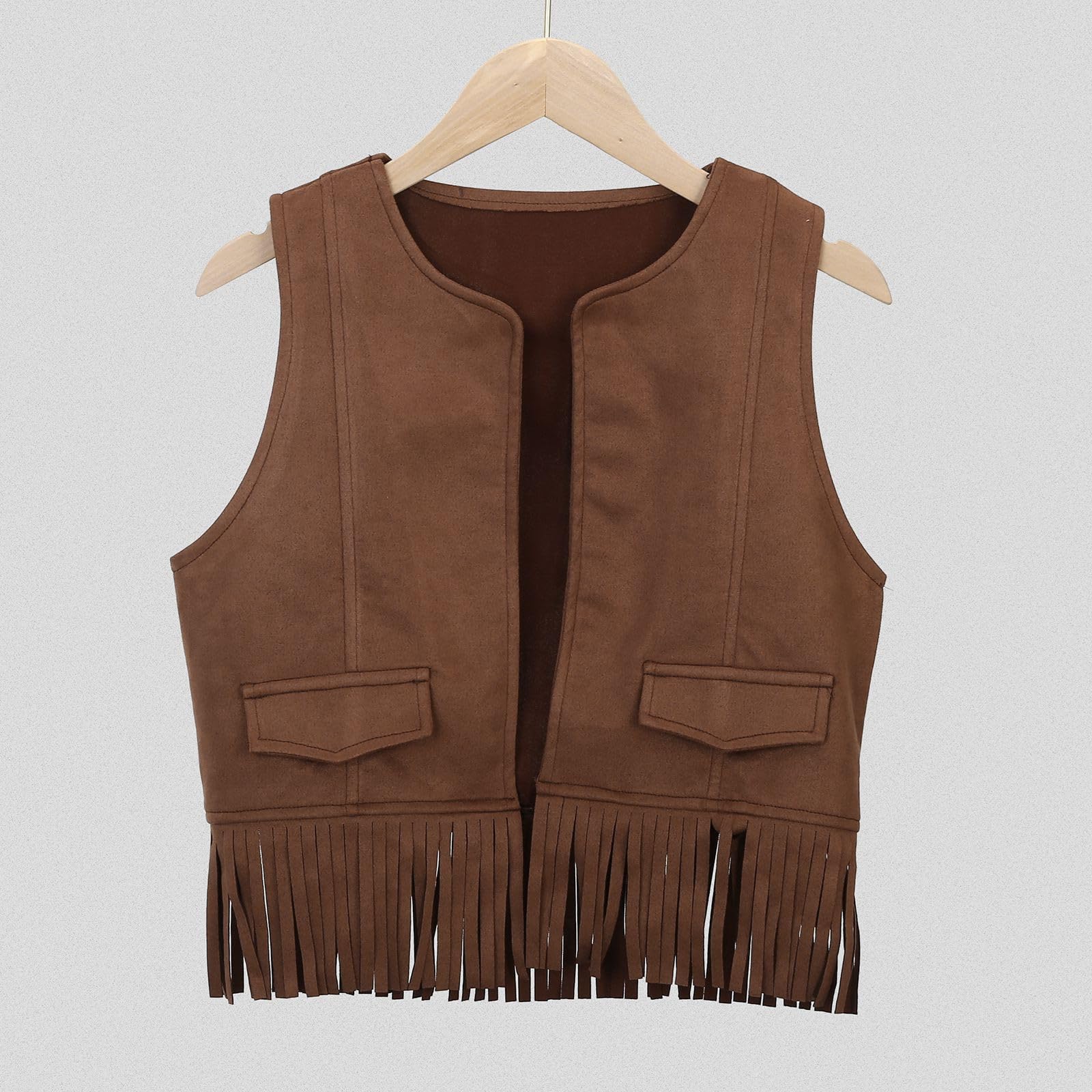 2026 - Boys Girls Western Cowboy Cowgirl Outfits Front Open Fringe Vest Party Dress Up Tassel Fringe Waist Coat Tops Costume T-Shirt - Image 2
