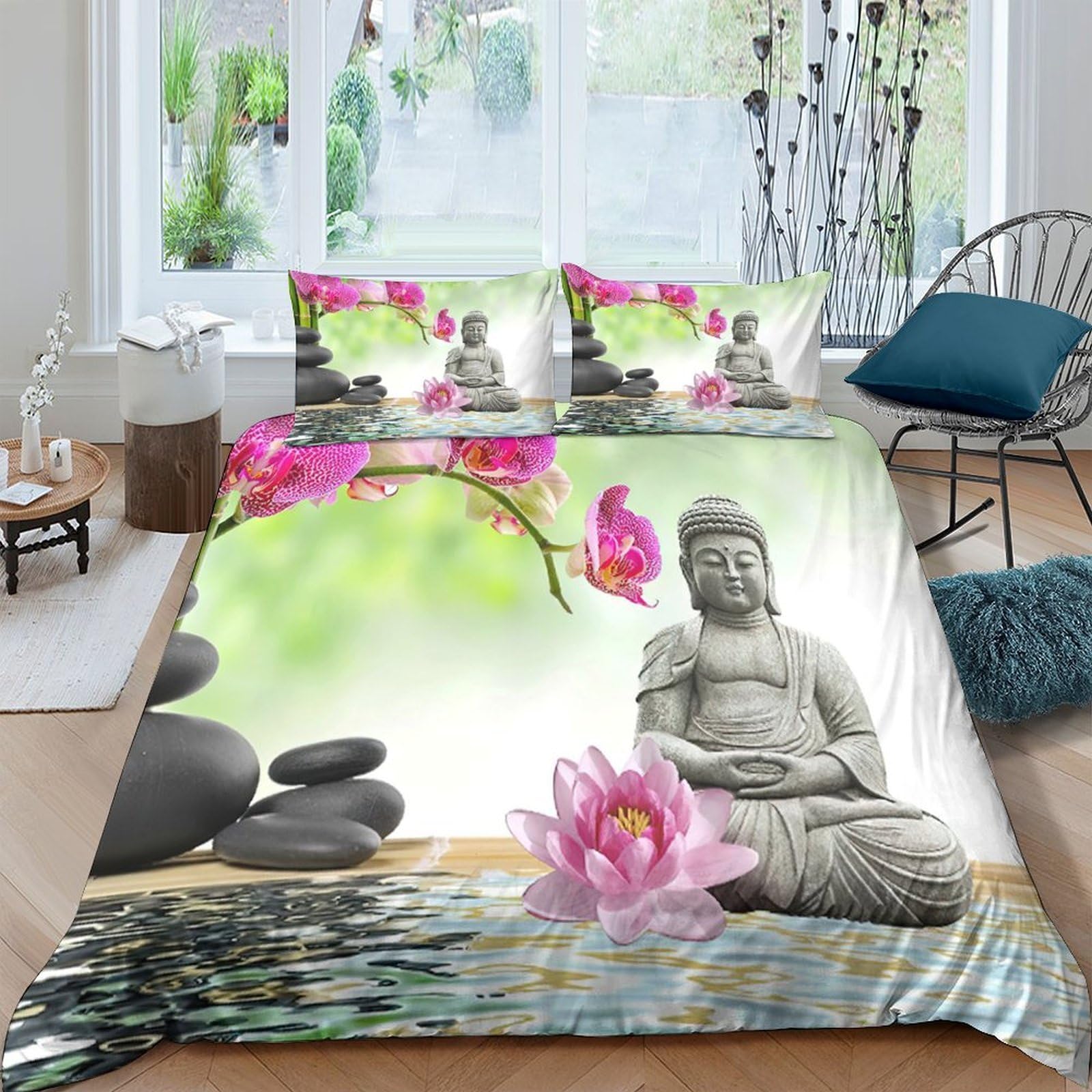 Ctjqhvkz Style-10 3D Printed Buddha Zen Lotus Fitted Sheet Microfiber Anti-Slip Watercolor Floral Mattress Cover For Bedroom Home Decor Single（135X200cm）