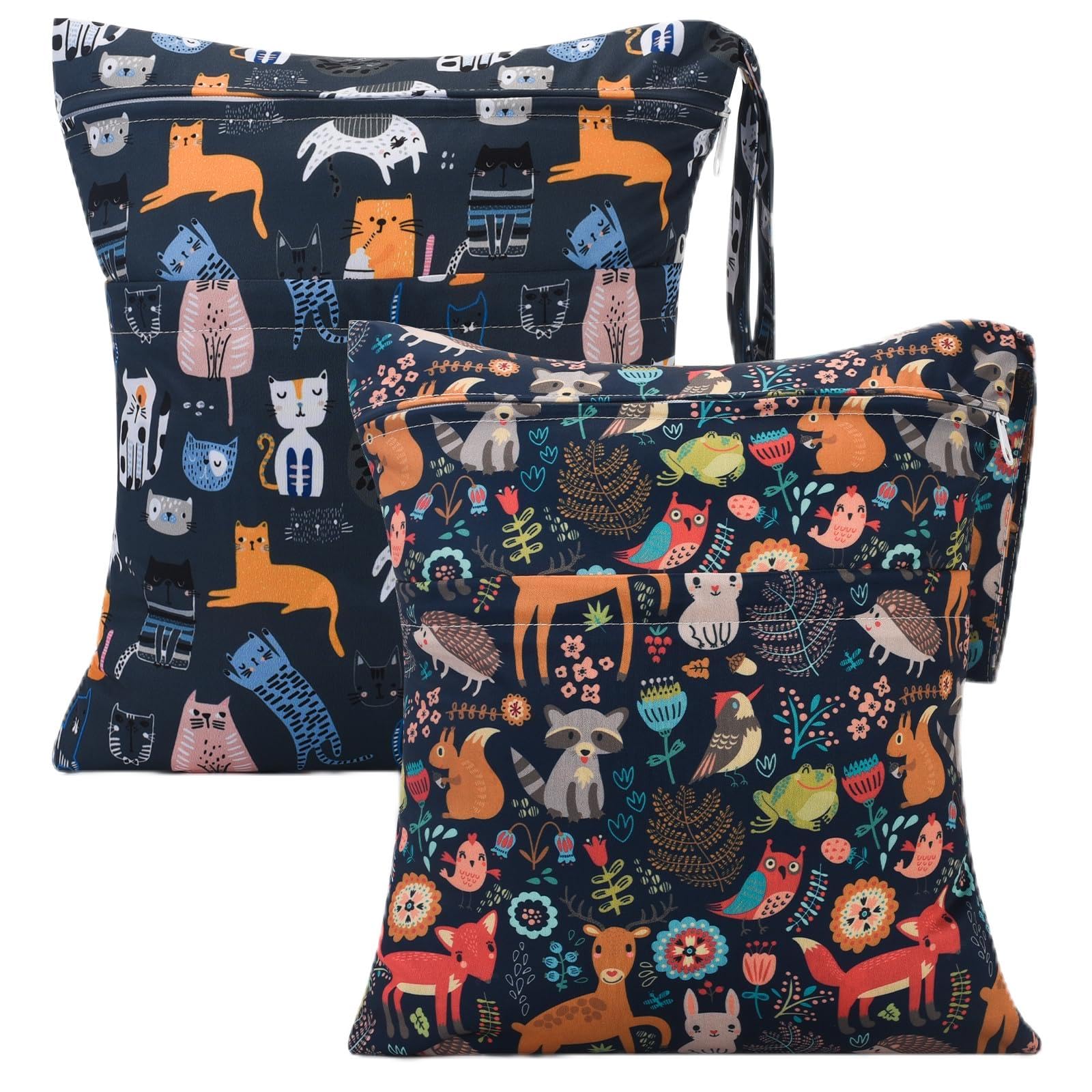 eaxin 2 x Cloth Nappy Bags for Wet and Dry Cloth Nappies, Black Animal, L, Animal Print — image 1