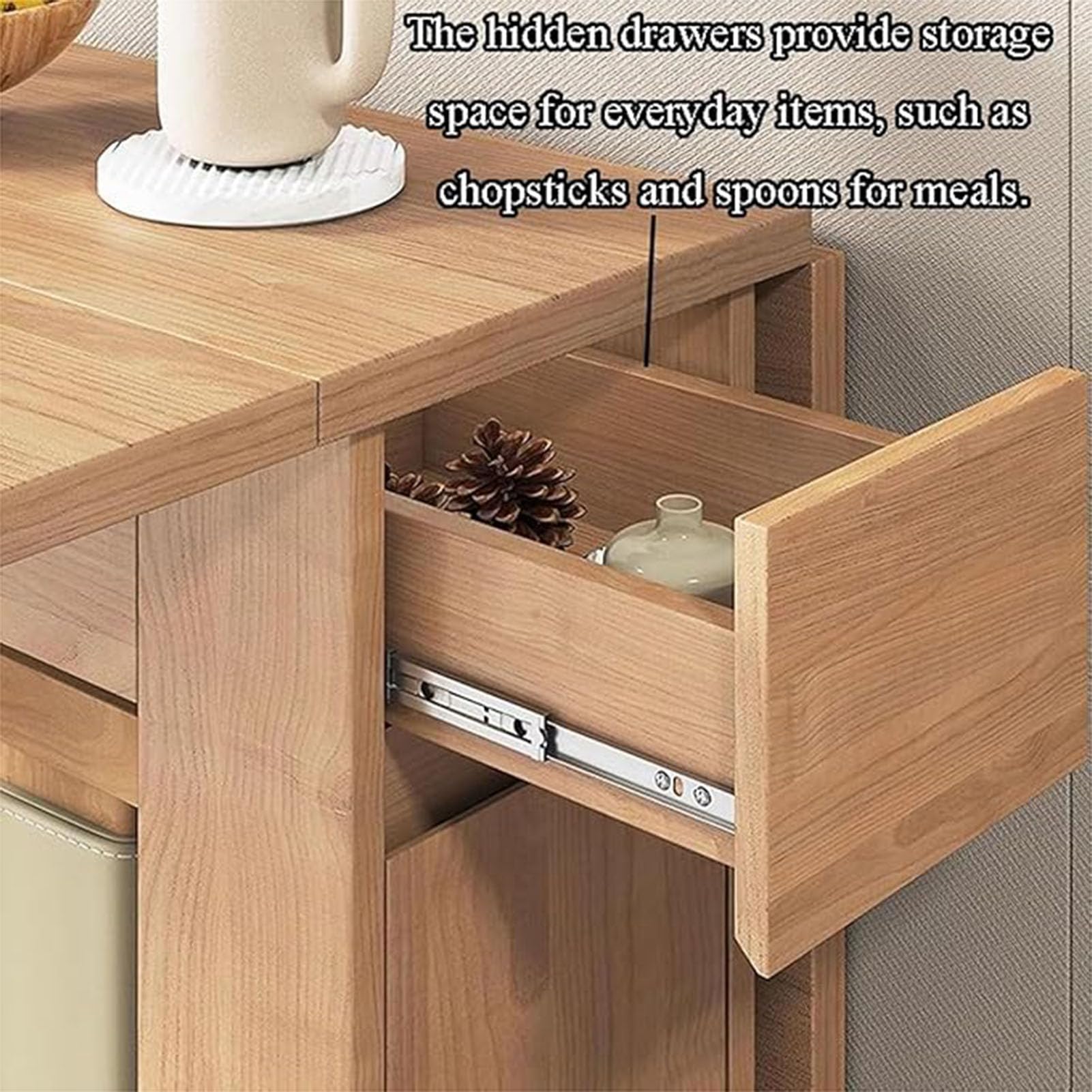 Juego de mesa de comedor plegable de madera maciza extensible con 6 sillas acolchadas, diseño compacto que ahorra espacio para el hogar, sala de estar, restaurante y cocina móvil