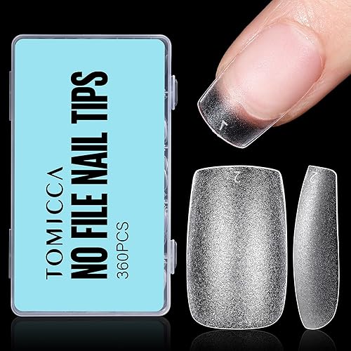 TOMICCA Short Square Gel Nail Tips, 15 Sizes No File Square Tips Full Cover, 360Pcs Soft Fake Acrylic Nails for Home DIY Nail Salon Manicure