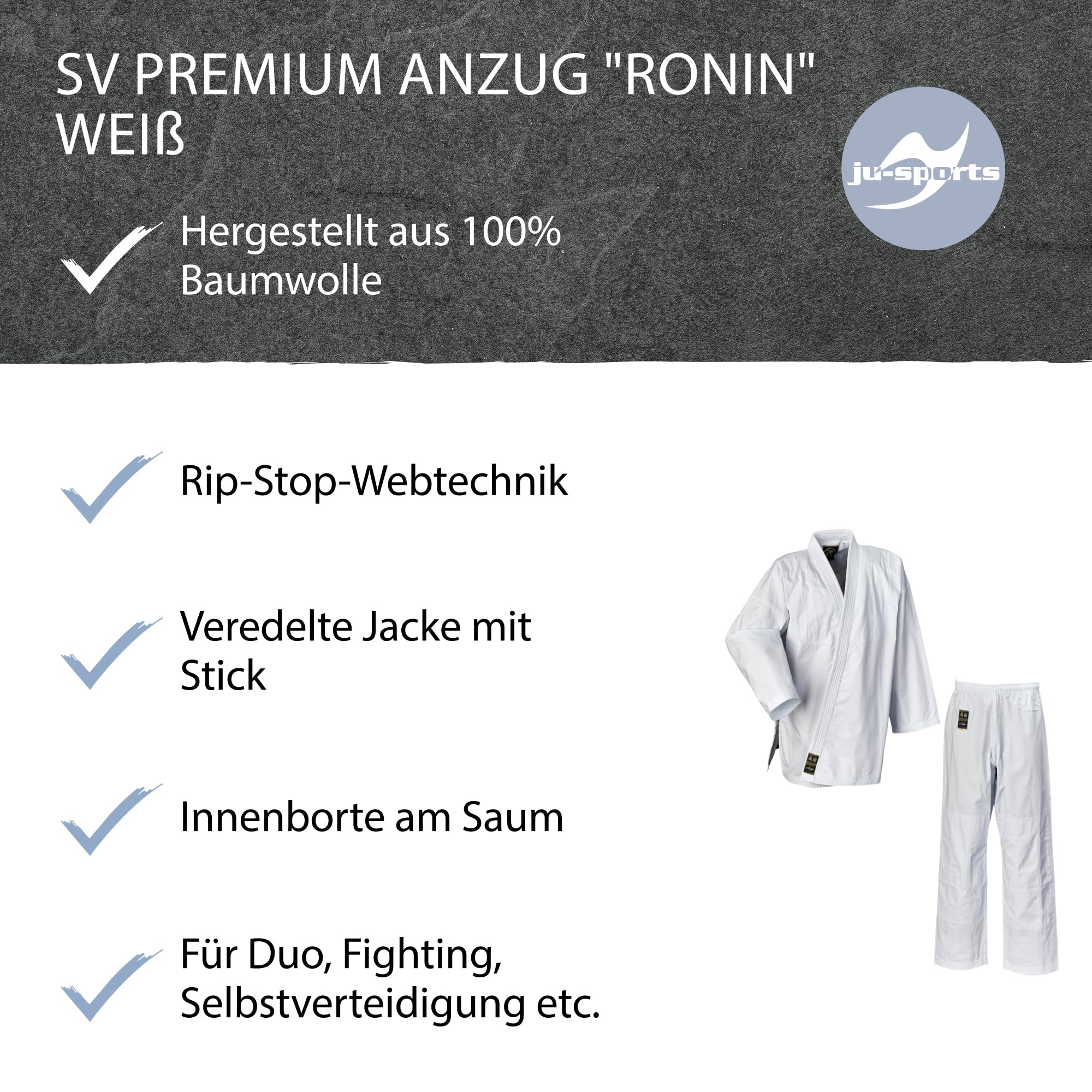 Ju-Sports Ronin Jujutsu Anzug Herren weiß - Superleichter Gi für Erwachsene 100% Baumwolle, Reißfester Stoff mit neuer Rip-Stop-Webtechnik für mehr Strapazierfähigkeit
