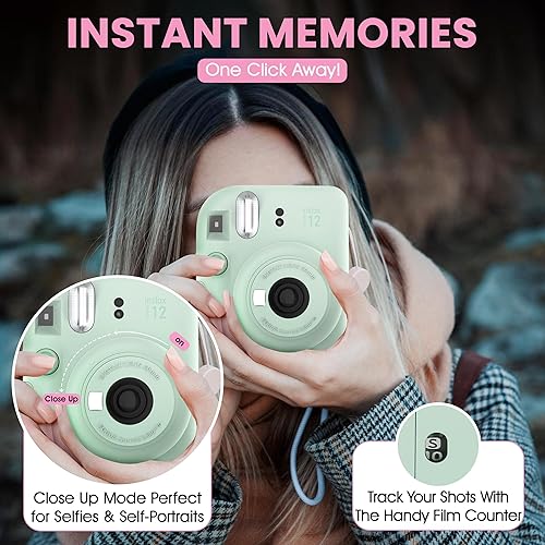 Miniatura 8 de Fujifilm Cámara instantánea Instax Mini 12 verde menta + funda de diseño personalizado minimalista + película Fuji Instax 10 hojas y álbum de fotos