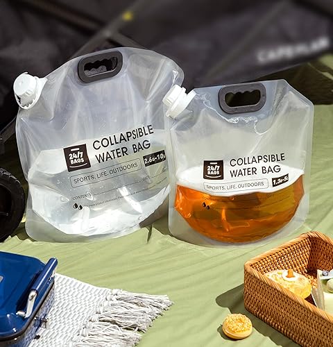 Miniatura 5 de Paquete de 4 bolsas plegables para contenedores de agua de 1.3 galones5 litros, resistente con asas de transporte, caminatas, viajes, emergencias