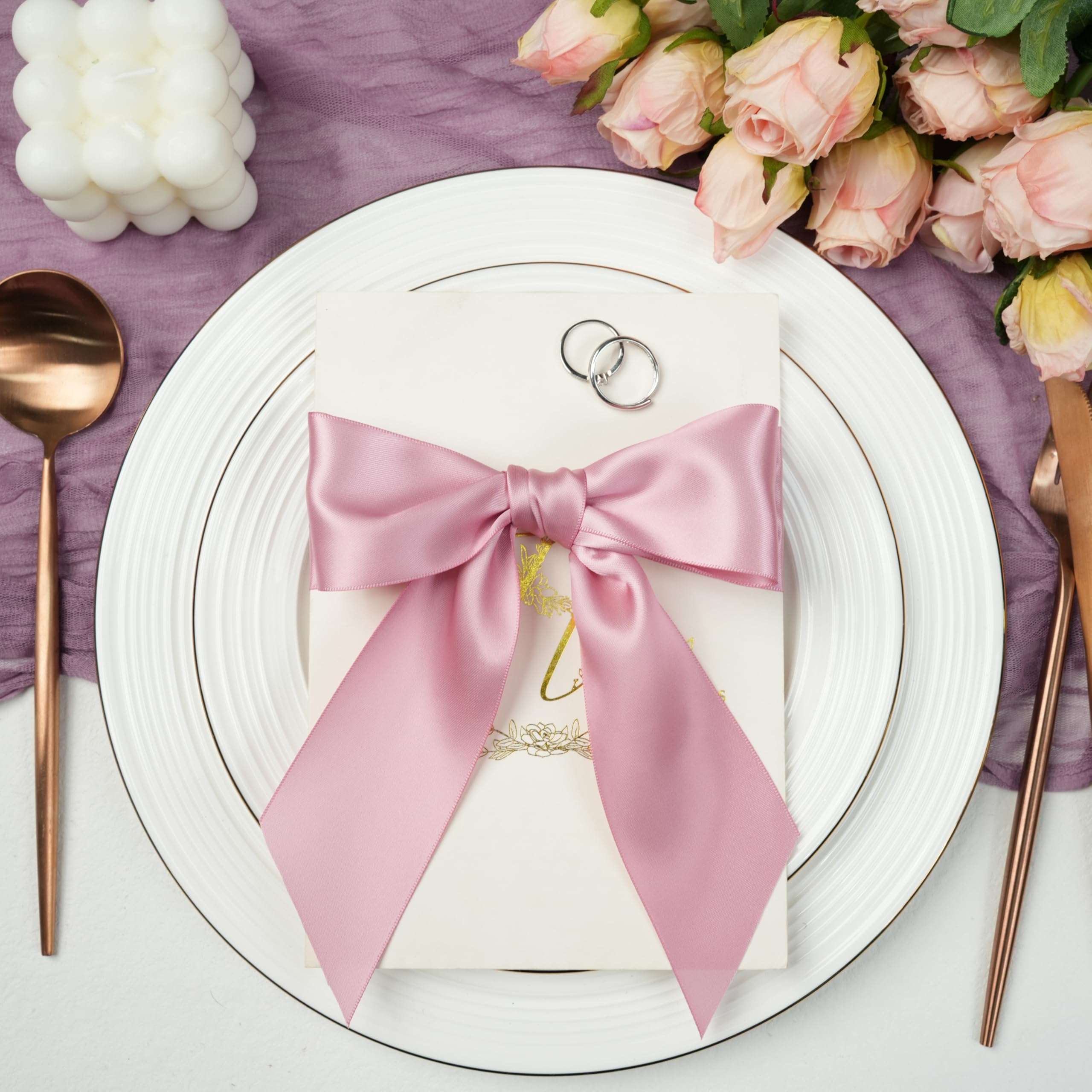 Amazon.co.jp: DINDOSAL ローズピンク ダブルフェイス サテンリボン