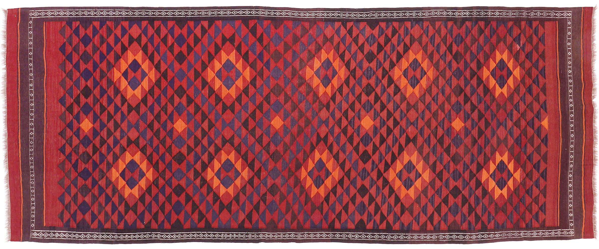 Tapis Ghalmuri tissé main, l'excellence de l'artisanat d'art afghan en kelim marron 140x350