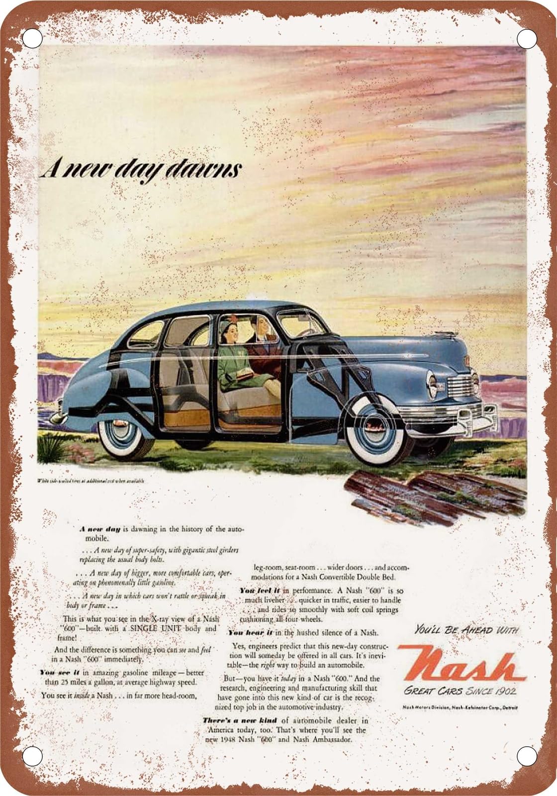 Miaomansenstore Metal Sign - 1948 Nash Vintage Ad 04 - Old Retro Rusty Look Home Decor