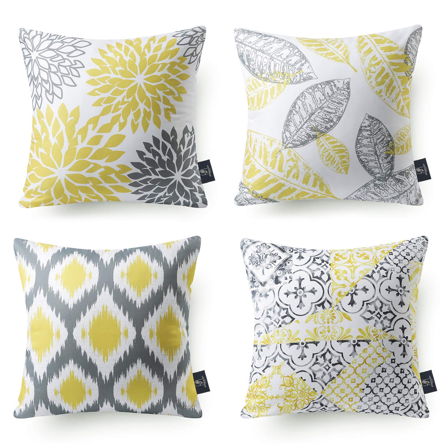 Phantoscope Set of 4 New Living Series Yellow and Grey Decorative Throw Pillow Case Cushion Cover 18" x 18" 45cm x 45cm