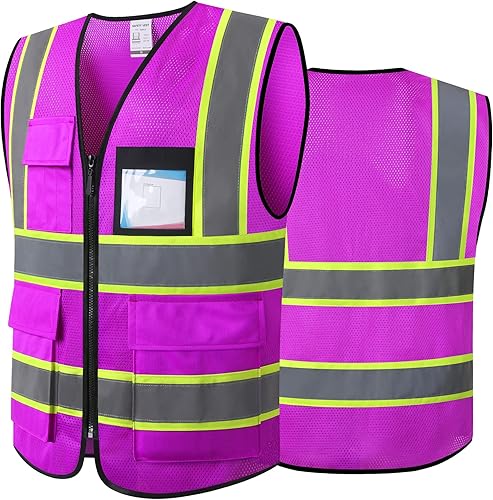 Miniatura 1 de ASIPHITU Chaleco de seguridad reflectante de alta visibilidad para hombres y mujeres con bolsillos con cremallera frontal cumple con las normas