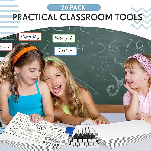 Miniatura 6 de Ctosree 20 juegos de pizarra de borrado en seco para niños de 11 x 8 pulgadas, pizarra blanca pequeña de doble cara y marcadores de borrado en seco