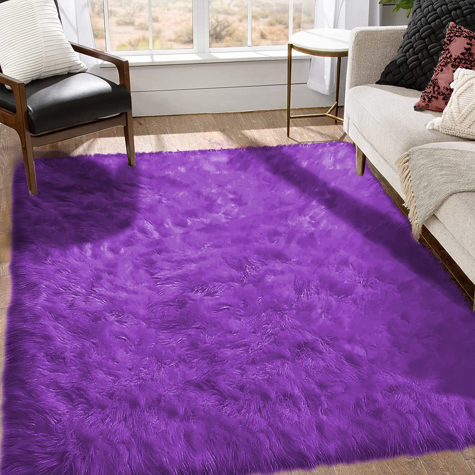 Living Room Rug 6x9 Area Rugs for Bedroom Fluffy Faux Fur Rug Fuzzy Purple Washable Rug Large Rug Plush Shag Rug for Dorm Teen Room Decor Rectangle