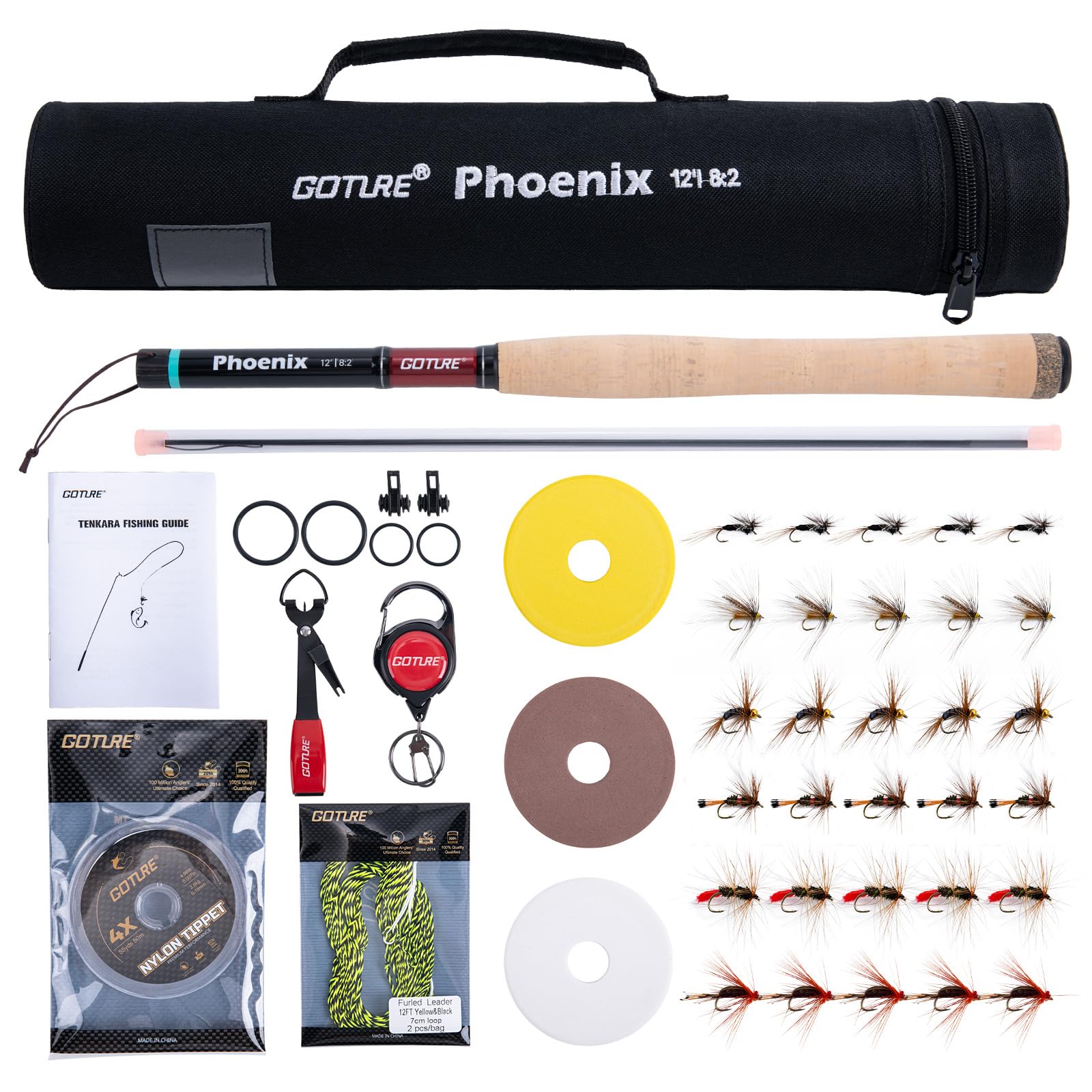 Goture Angelrute - Tenkara-Rute in 3,6 m, komplettes Tenkara-Ruten-Set für Anfänger, 24T Kohlefaser, leicht zu werfen, flexibel, langlebig, leicht und kompakt