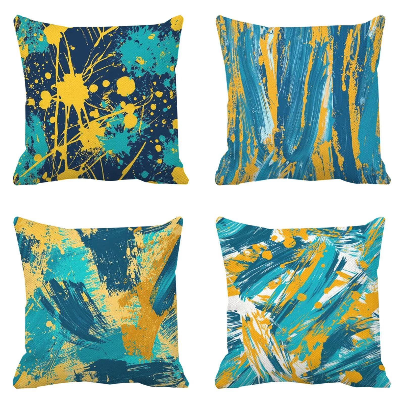 Coussin extérieur imperméable orange et sarcelle 80x80 pour terrasse