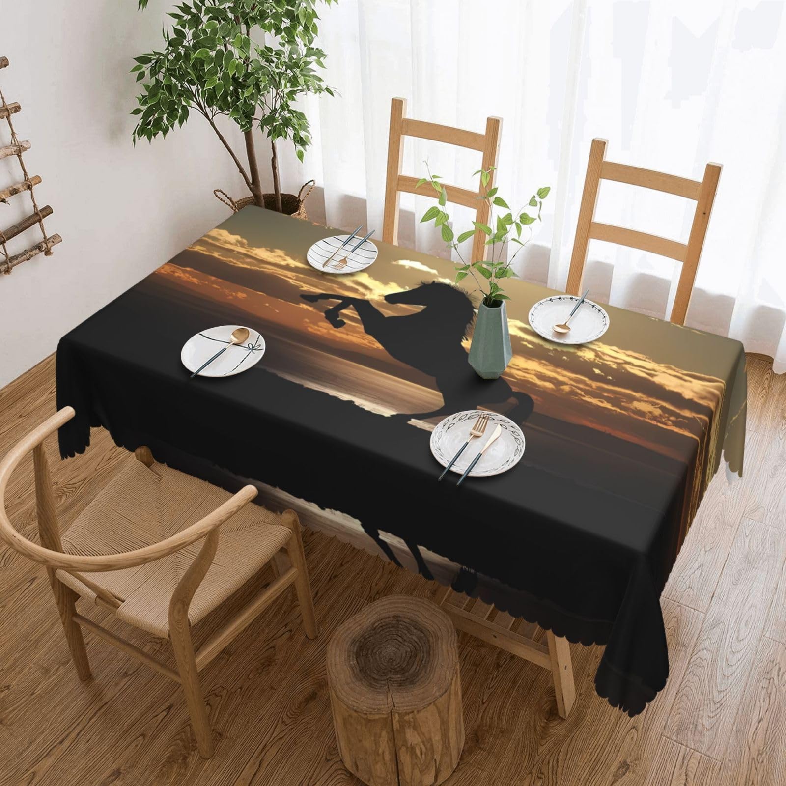 HLSBSSL The Sunset Stallion (1) Patterned square lace tablecloth, wrinkle-resistant and durable, suitable for dining tables, parties, etc.
