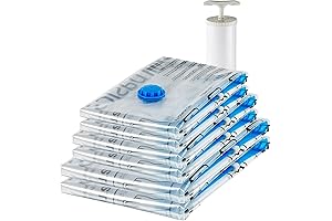 Amazon Basics Travel Wash Bag Vacuum Compression Storage Bags with Hand Pump - 6-Pack