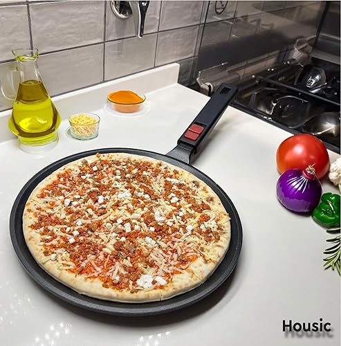 Miniatura 5 de Housic Sartén premium para pizza y tortilla, utensilios de cocina versátiles con mango desmontable, ideal para estufa, horno e inducción, sartén