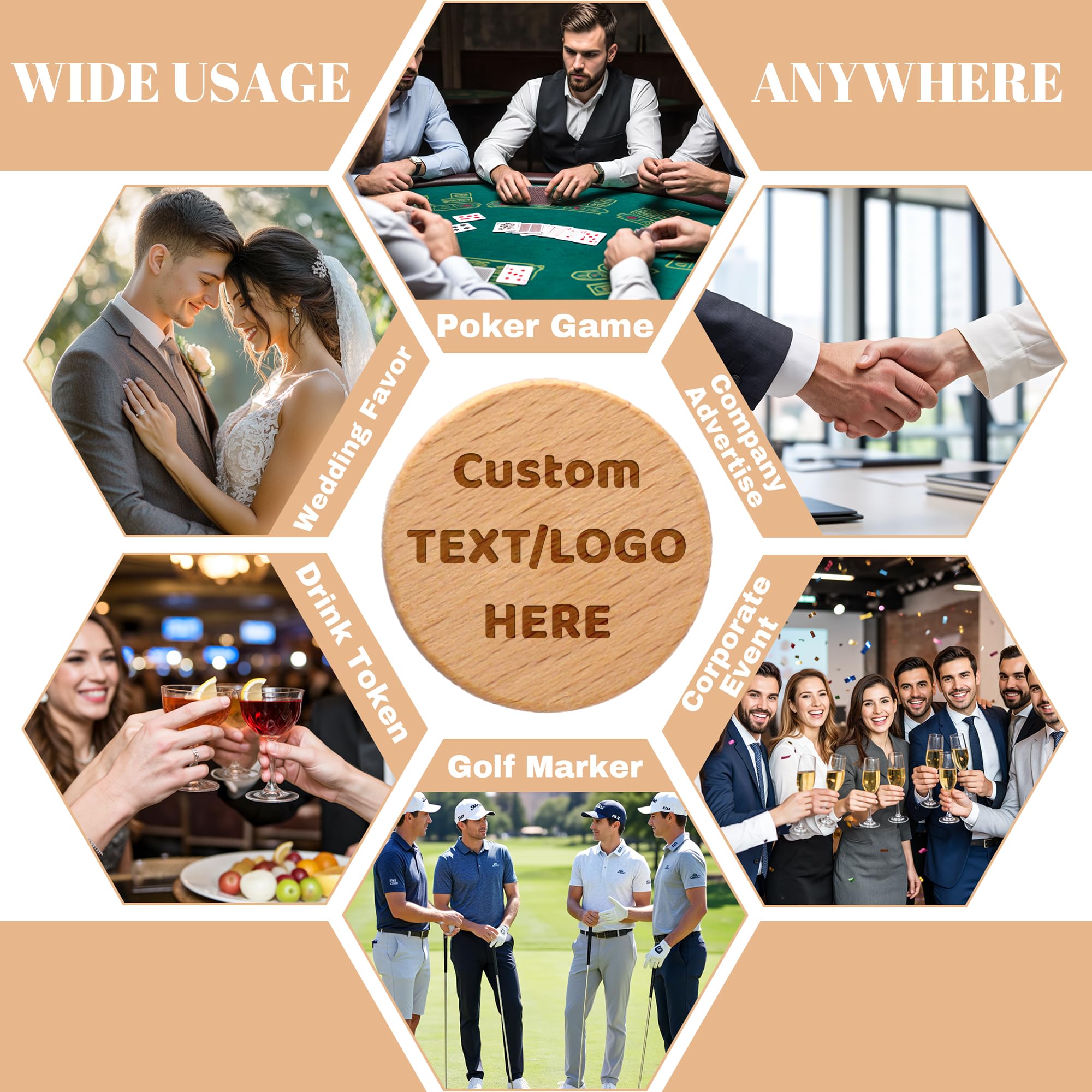 30-1000 gettoni in legno personalizzati, gettoni personalizzati da 1,5 pollici, incisi con il tuo logo/testo o immagine su truciolo di legno, ideali per bar, feste, matrimoni, eventi aziendali