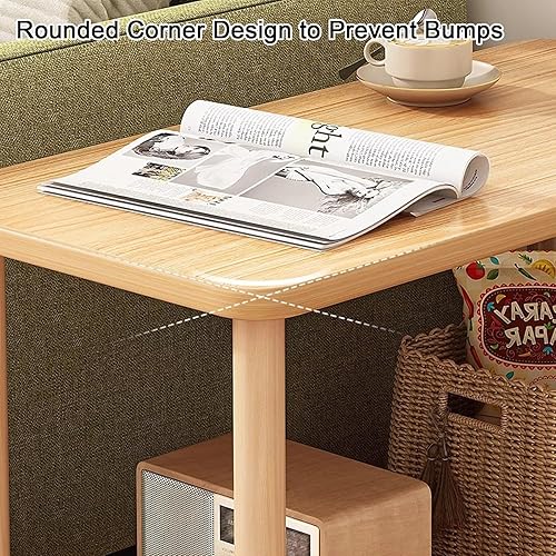 Miniatura 6 de Mesa auxiliar rectangular de varios tamaños con dos capas, espacio de almacenamiento para sala de estar, dormitorio, fácil montaje (color blanco +
