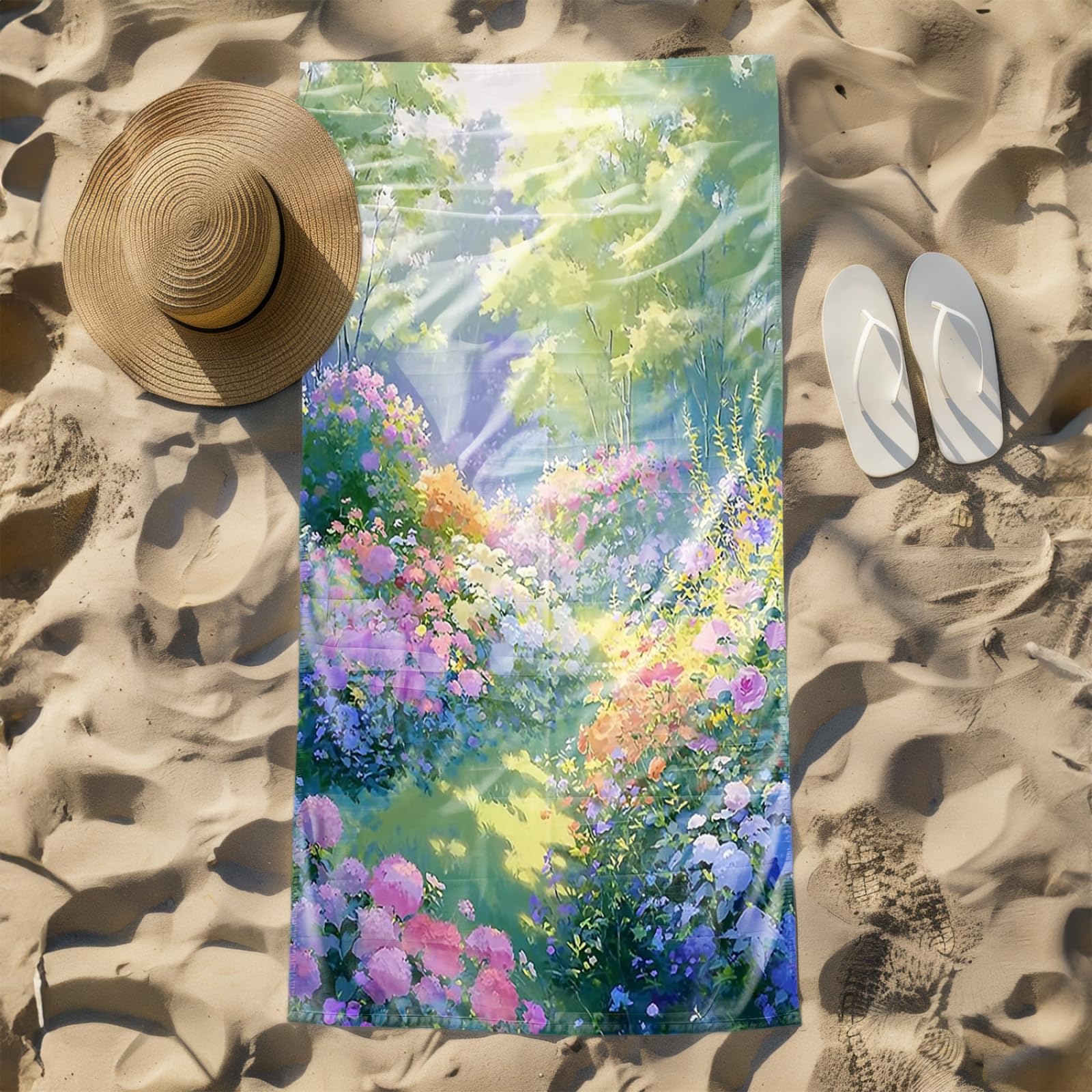 Generisch XXL Strandtuch Microfaser 180 X 90 Lila Gelb Blume Grün Strandhandtuch Groß Kompakt Und Sandfest Schnelltrocknend Reisehandtuch Für Den Strand Gym Travel Sauna