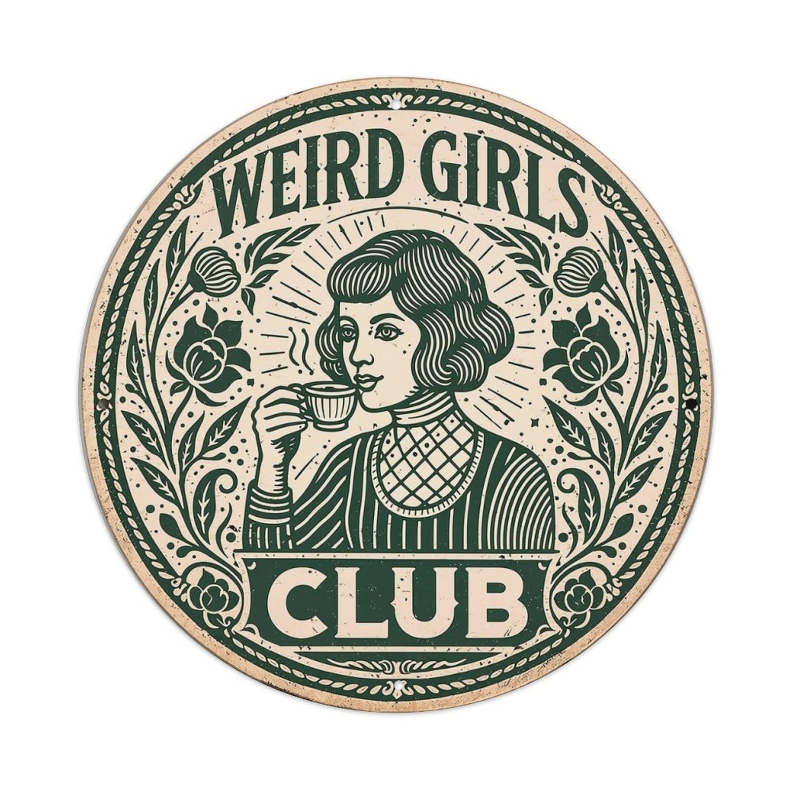 Weird Girls Club Vintage Illustration Retro Metal Tin Sign, Vintage Metal Poster for home, Gaming Room, Studio Workshop,Bar,Garage Wall Art Decor 8x8 inch