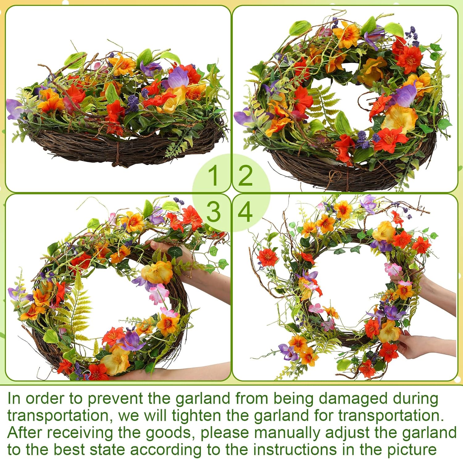 24 Inch Spring Branch Wreath with Mixed Morning Glory Flowers Trumpet Blossom Floral Wreath Silk Morning Glory Flower Hanging Wreath with Vine for Front Door Wedding Window Wall Summer Home Decoration