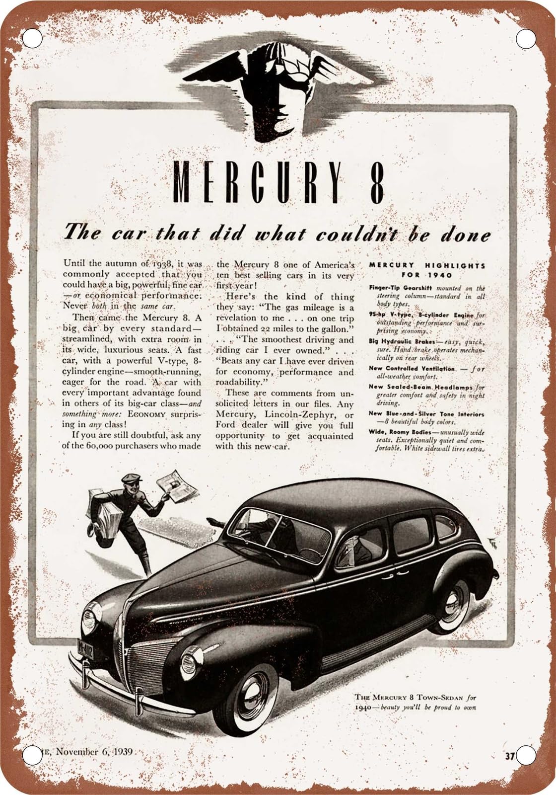 Miaomansenstore Metal Sign - 1940 Mercury Vintage Ad 10 - Old Retro Rusty Look Home Decor