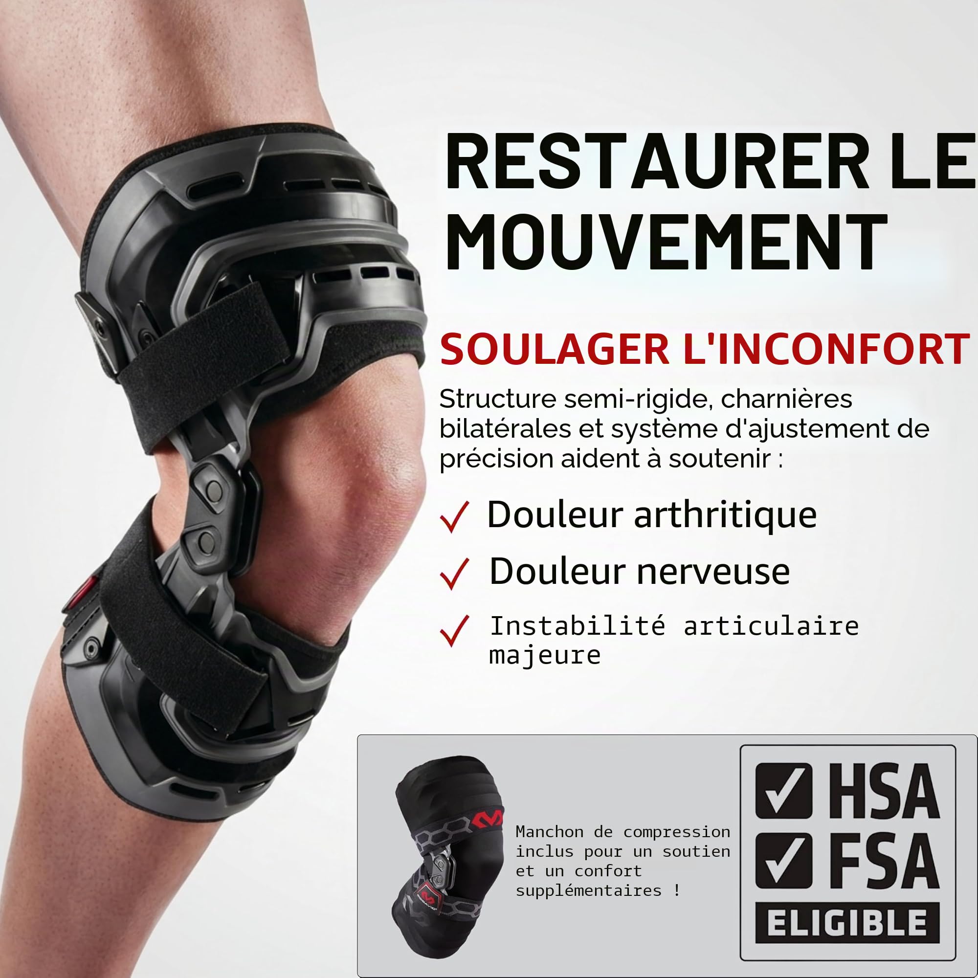 McDavid 4200 Bio-Logix Elite Genouillère articulée et Manchon - Soutien latéral pour LCA, MCL, PCL, ménisque, Ligament, hyperextension, soulagement de la Douleur, récupération - Genouillère Unisexe
