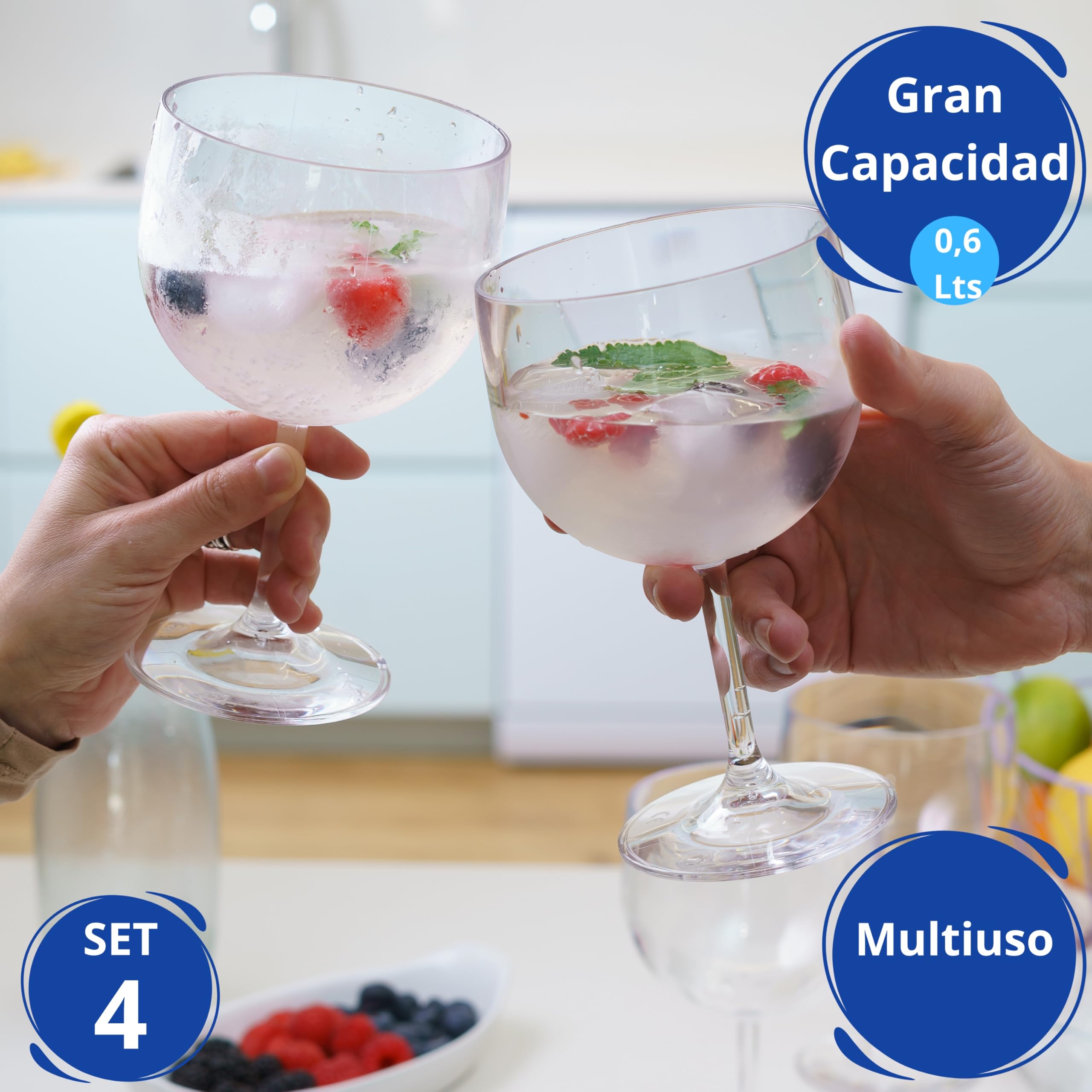 Vieira Home Copas Gin Tonic vasos plastico duro reutilizable irrompibles modernos cocktail | Juego de 4 vasos sin bpa 0,6L |Hecho en U.E.