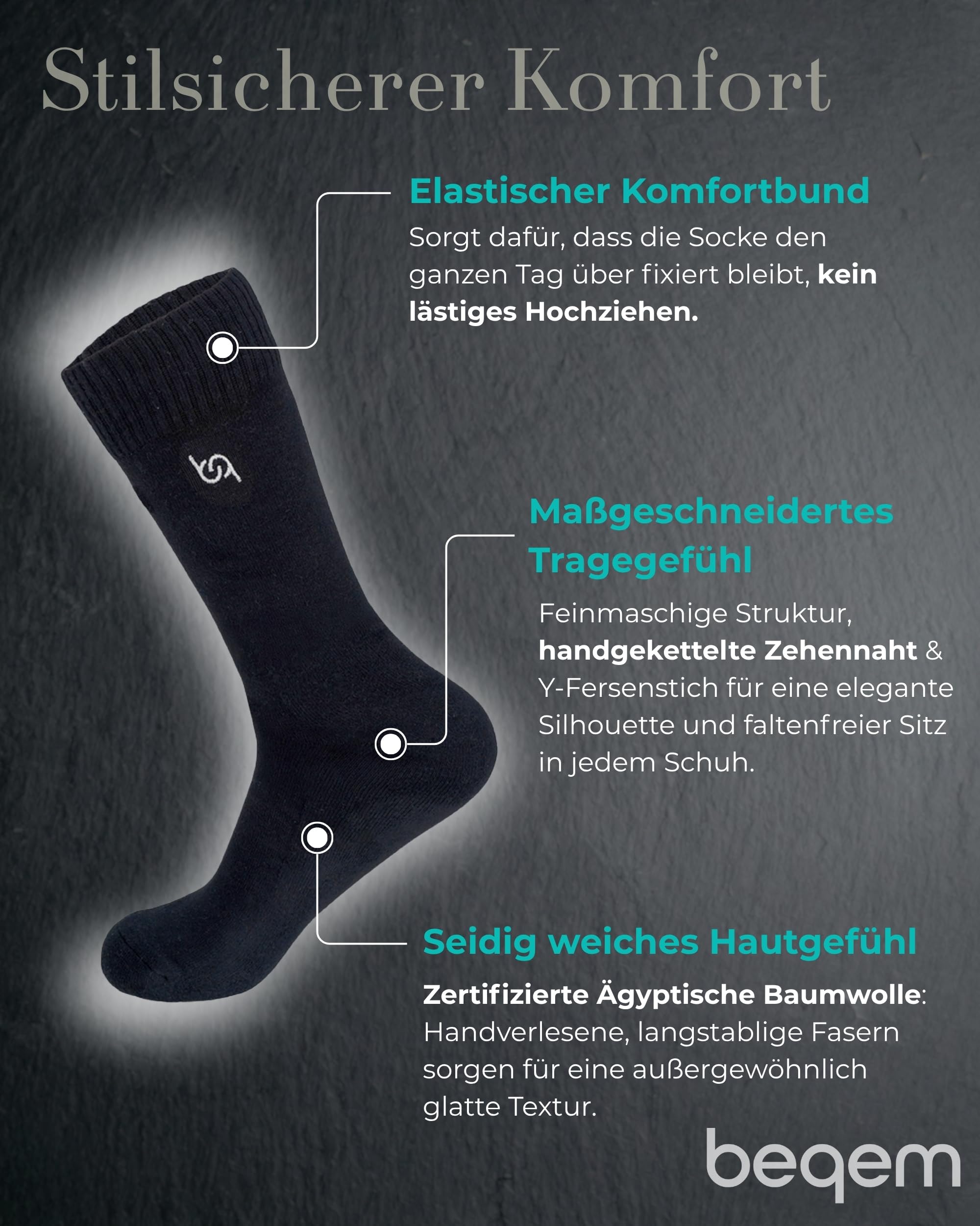Anzugsocken aus Ägyptischer Giza-94 Baumwolle, 4 Paar Schwarz für Herren/Damen, Größe 35-46, Feinstrick Business Crew-Socke