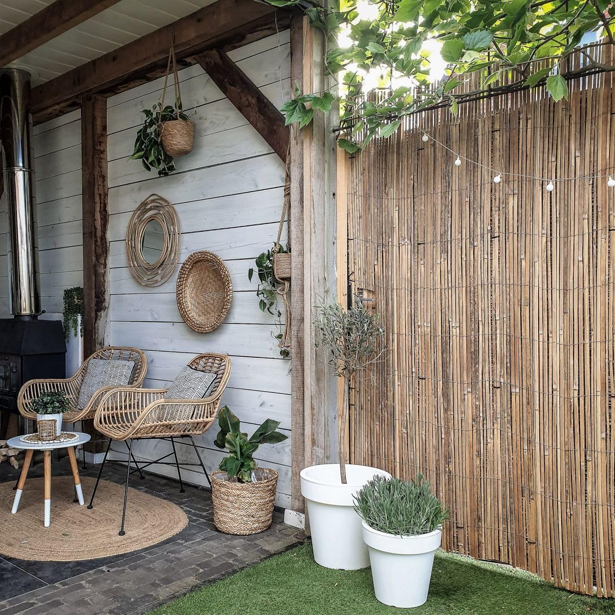 6.5'x15' Eco-Friendly Bamboo Privacy Screen — Freestanding Garden & Patio Fence