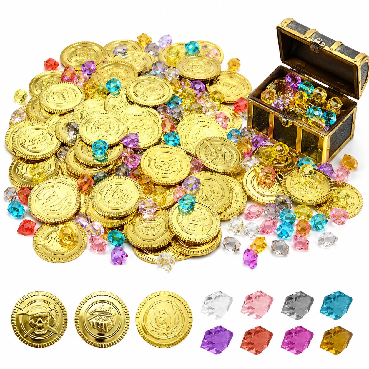 160 pcz Pirate Gold Coins and Pirate Gems, Pirate Treasure, Treasure Hunt