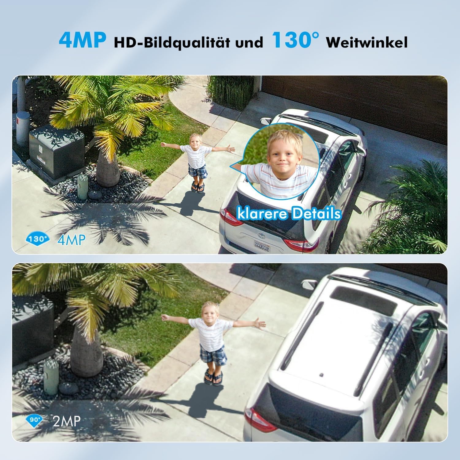 4MP Überwachungskamera aussen akku WLAN Kamera Outdoor mit PIR Bewegungsmelder, Nachtsicht, IP66 Schutz, funktionsfähig mit Alexa