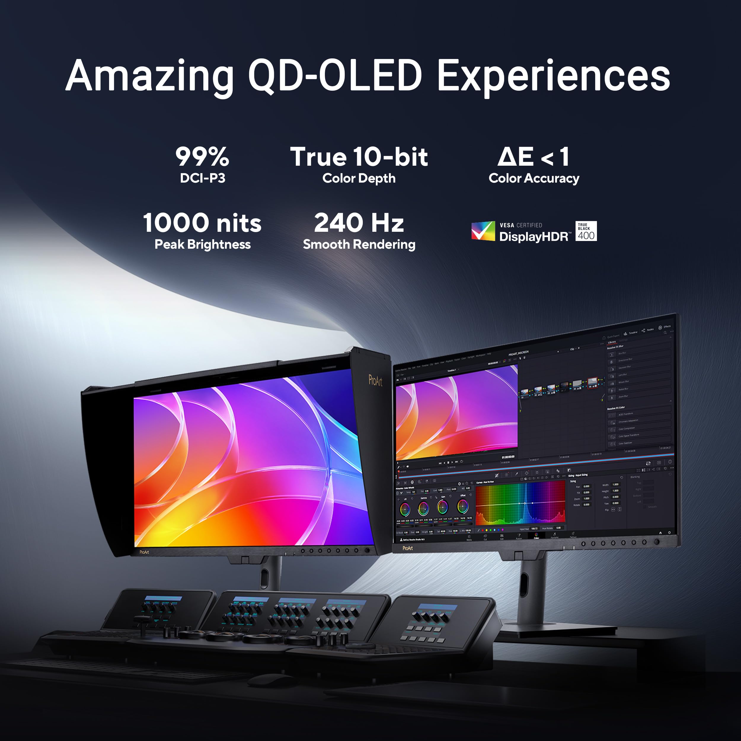 ASUS PROART DISPLAY OLED PA32USD, Monitor Professionale da 31,5", Nero | 4K UHD QD-OLED (3840x2160), 240Hz, 0,1ms, Colorimetro, Auto Calibrazione, Dolby Vision, Calman Verified, Supporto Ergonomico