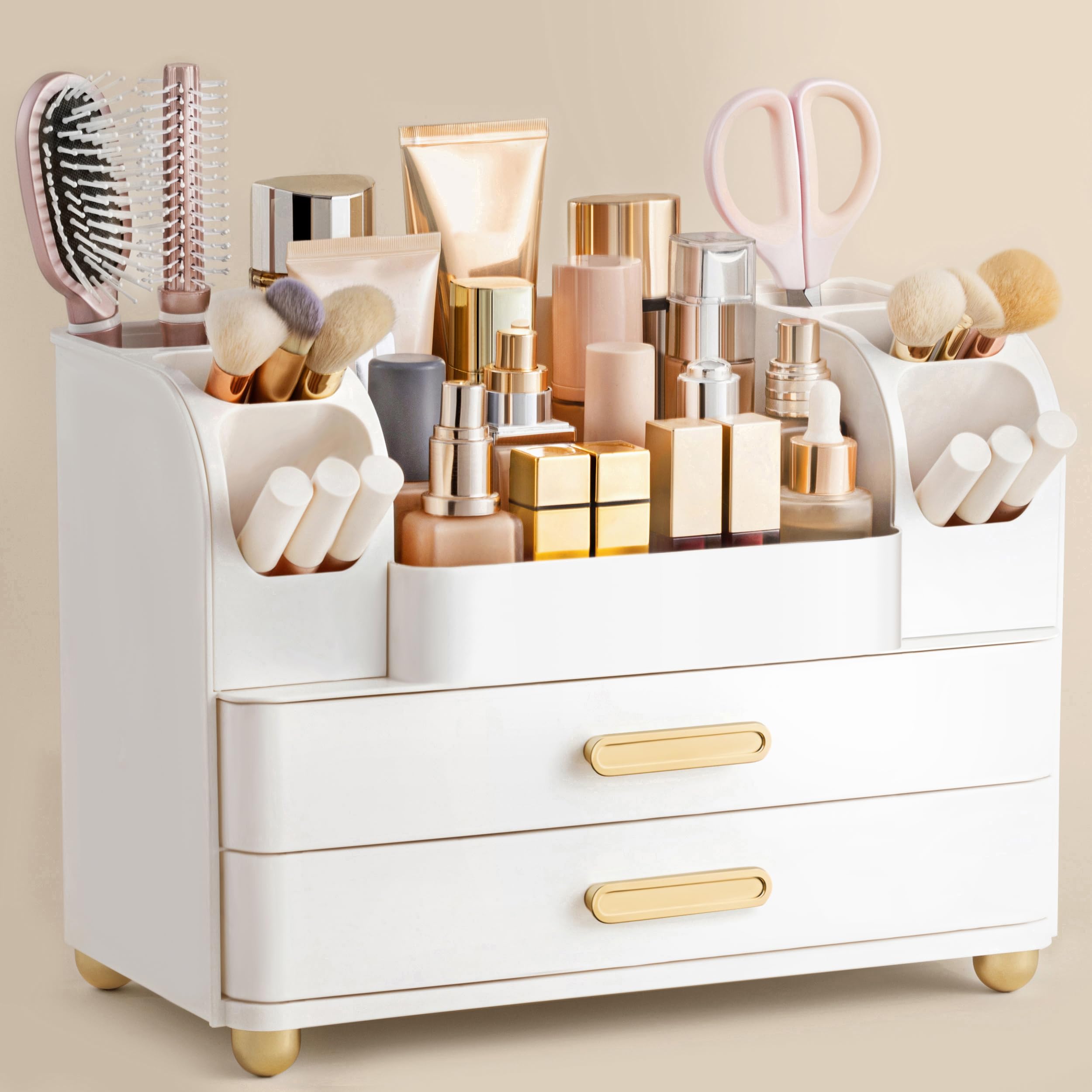 HBlife Makeup Organizer for Vanity with Brush Holder Large Bathroom Countertop Cosmetic Organizer Skin Care Storage Easy to