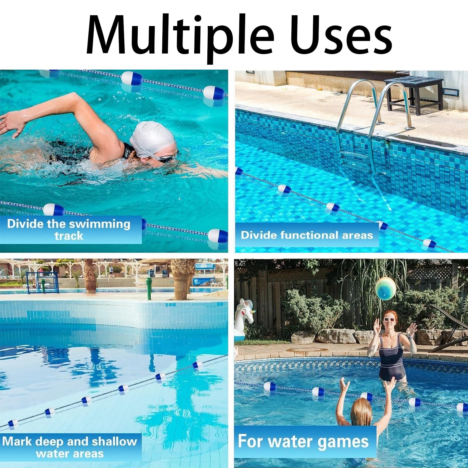 Generico Corda divisoria per corsie Piscina da 65 Piedi (Circa 20 Metri), Attrezzatura Galleggiante per Gare di Nuoto, Accessorio Resistente per la delimitazione di Aree in Piscina, Ideale per compet