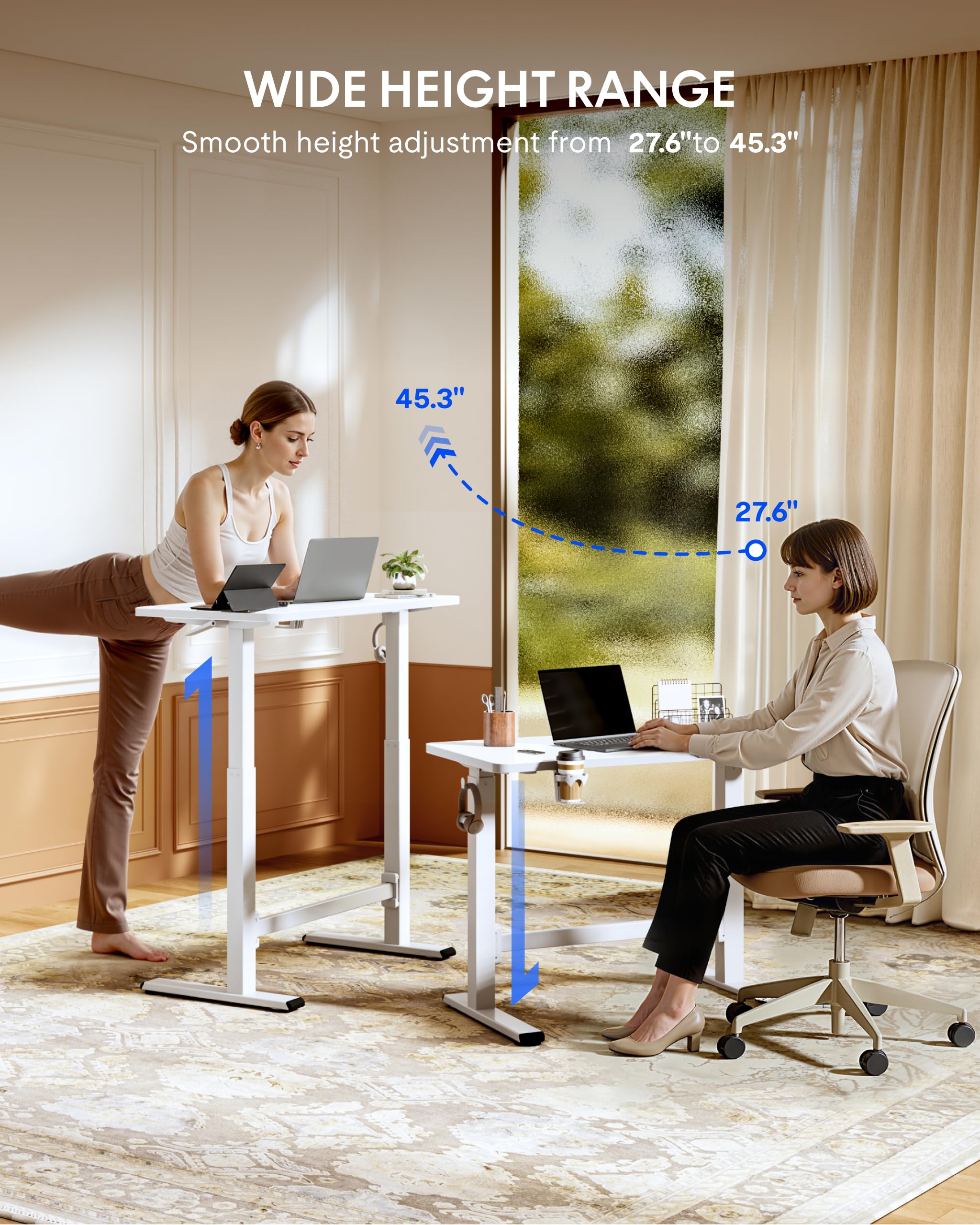 FLEXISPOT H7 Plus Gas Spring Adjustable Standing Desk Mobile Rolling Sit-Stand Table with Wheels Cordless Stand Up Desk — view 3