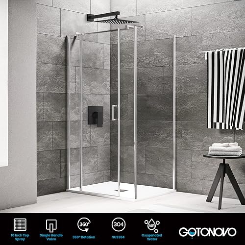 Miniatura 38 de gotonovo Juego de grifo de ducha tipo lluvia con sistema de molduras de ducha con cabezal de ducha de lluvia de 10 pulgadas, mezclador de baño