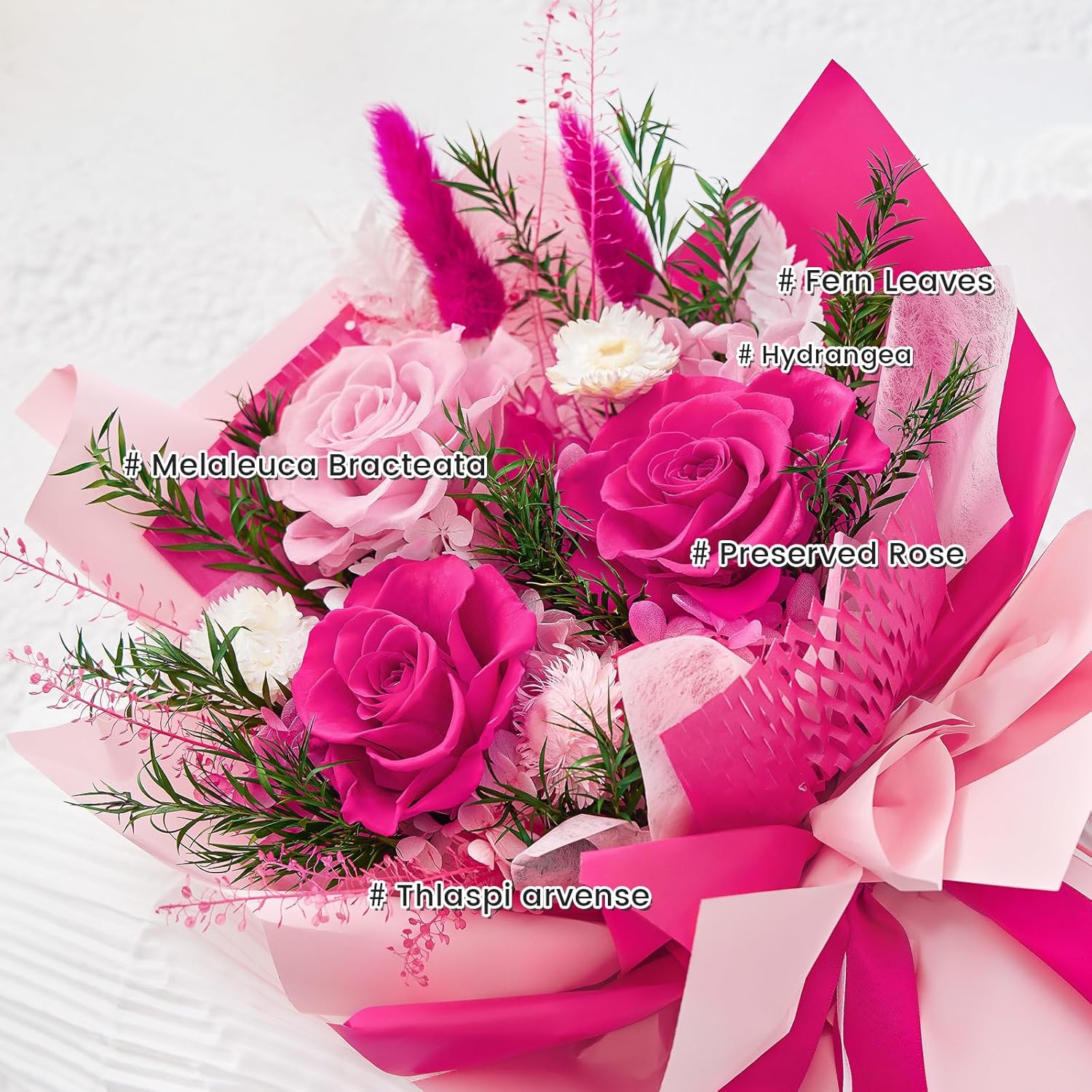 Preserved Flowers Bouquet(Hot Pink+Blue)