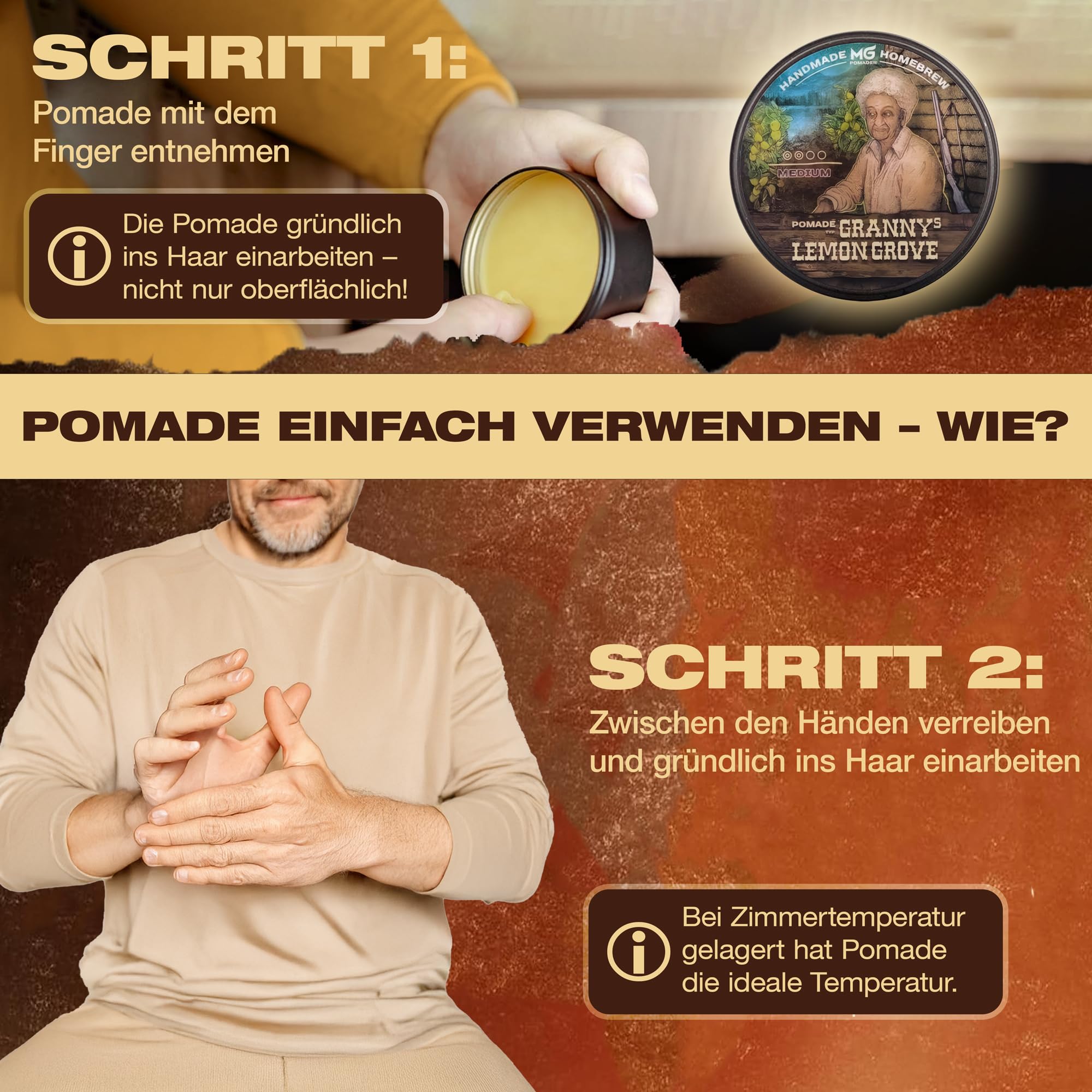 MG Pomade GRANNY’S LEMON GROVE – Pomade huileuse brillante – Tenue moyenne – Cire coiffante naturelle cheveux homme femme – Finition brillante, coiffage classique - parfum citron frais