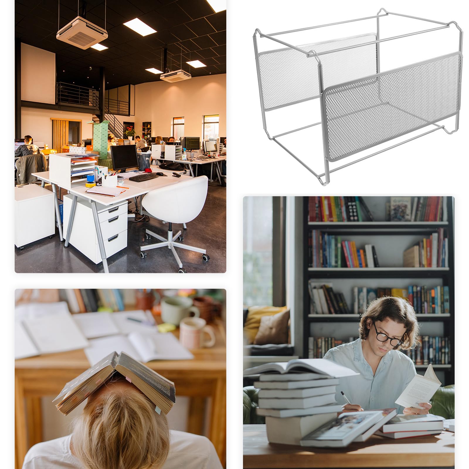 LALAFINA Metall Aktenorganizer Silber Drahtgitter 32,5 X 28,5 X 24,5cm für Schreibtisch mit Vielseitiger Dokumentenaufbewahrung und Ordnung im Büro
