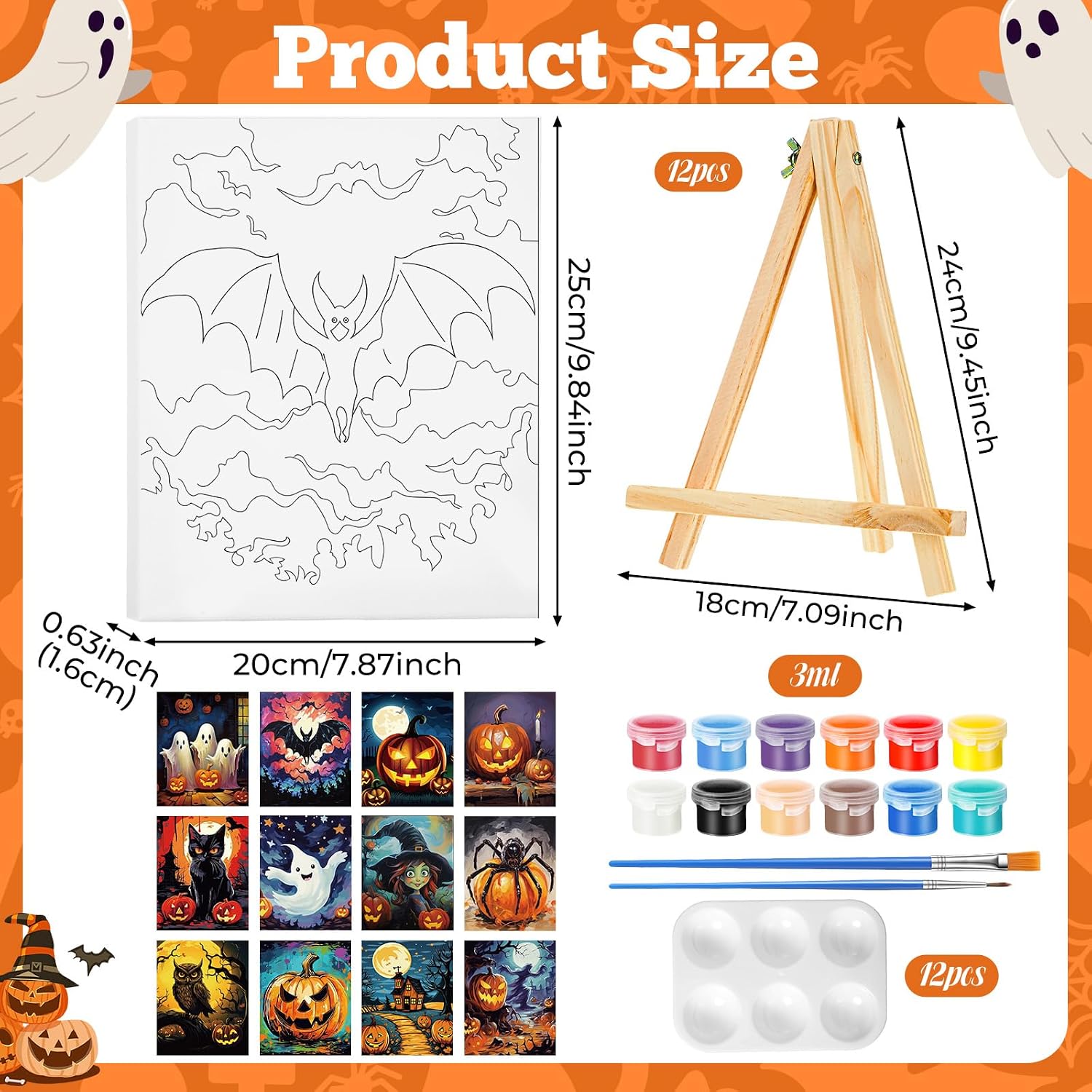 Zhanmai 12 Set Paint and Sip Kit for Adult 8''x10'', Halloween Pumpkin image 2