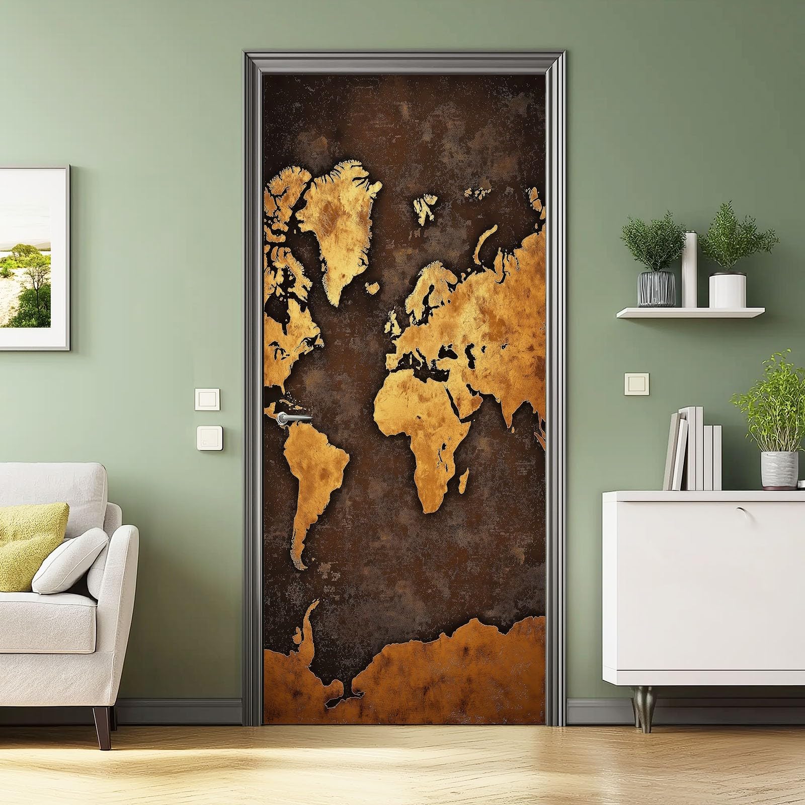 Autocollant de porte De Luxe en vinyle PVC avec texture carte dorée