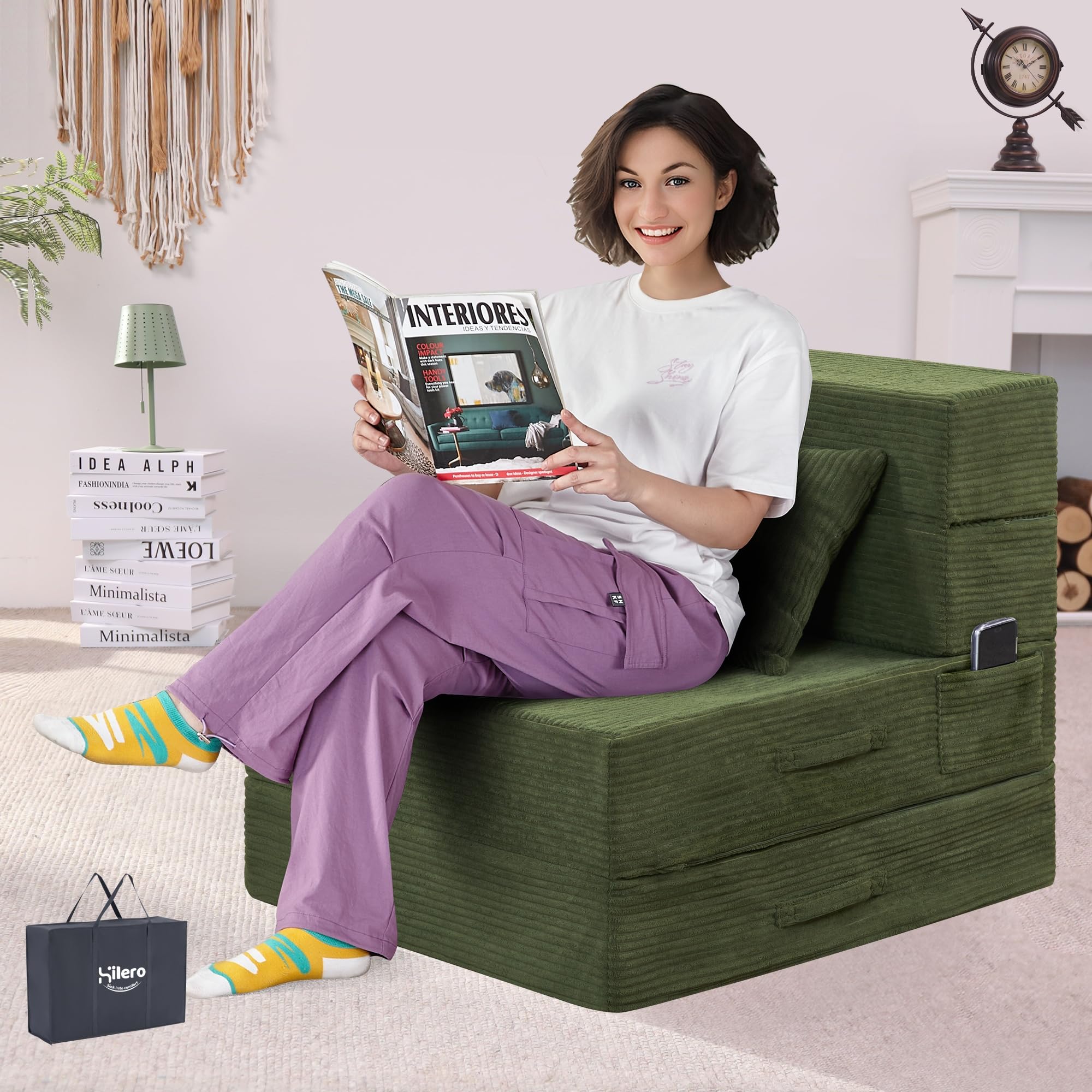 Folding Sofa Bed 4 in 1 Convertible Sleeper Chair with Pillow Single Memory Foam Fold Out Chair Bed