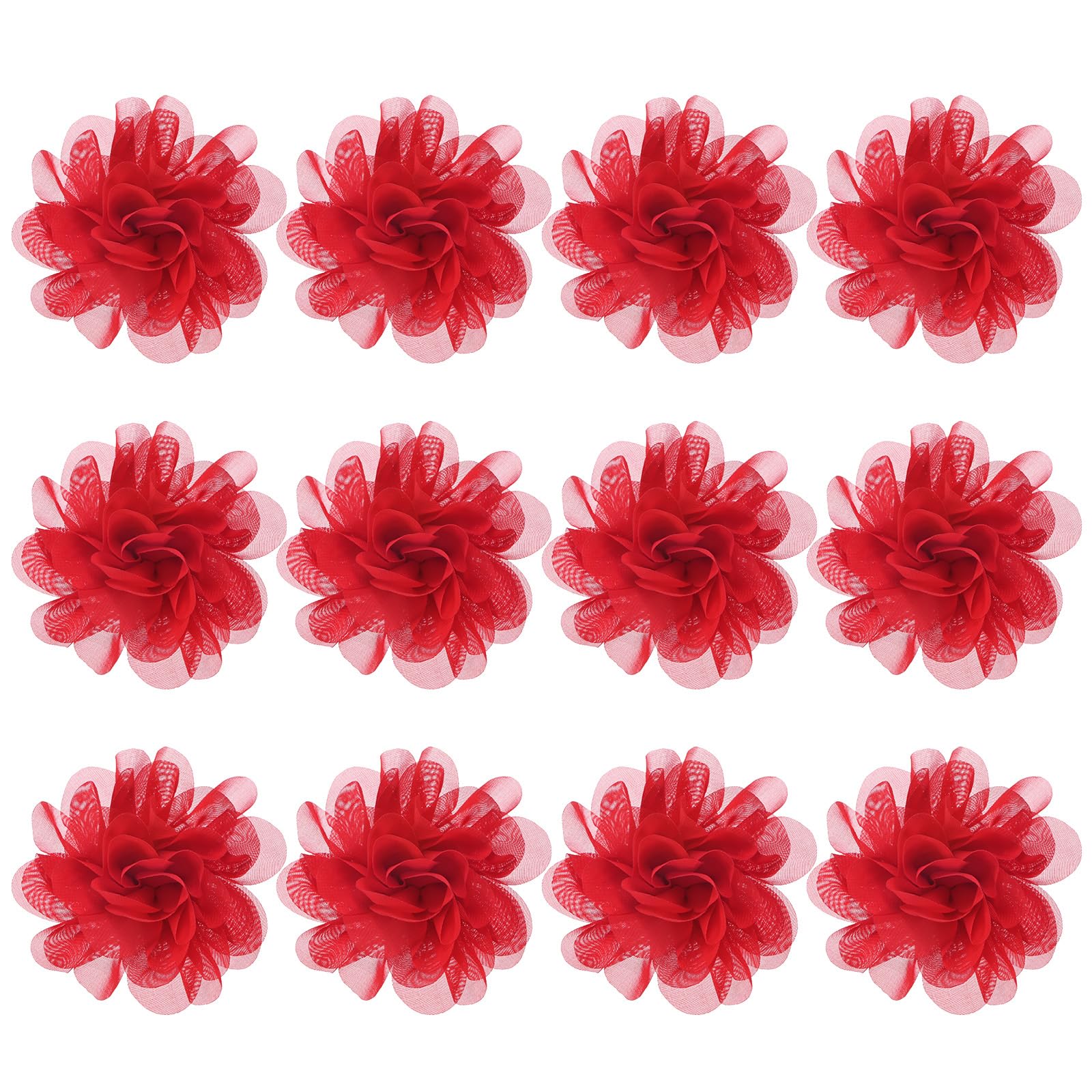 M METERXITY 12-Pack Red Chiffon Flowers, 3.94 x 3.94 Inch Mesh Fabric Flowers, Decorative, Feminine, Versatile