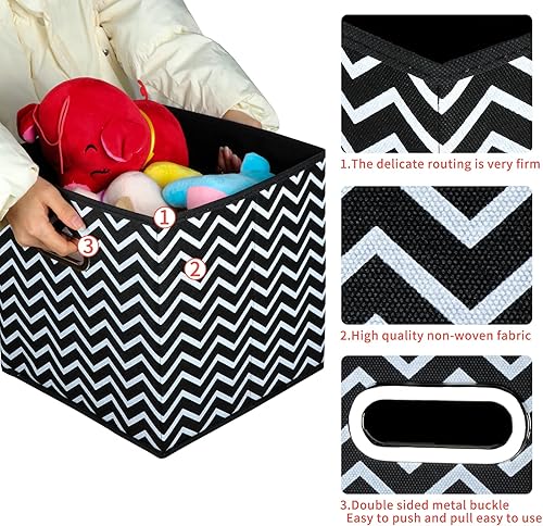 Miniatura 5 de SEVENDOME Contenedores de almacenamiento de tela de tela, organizador de cubos de tela con doble asa, cestas de almacenamiento plegables para