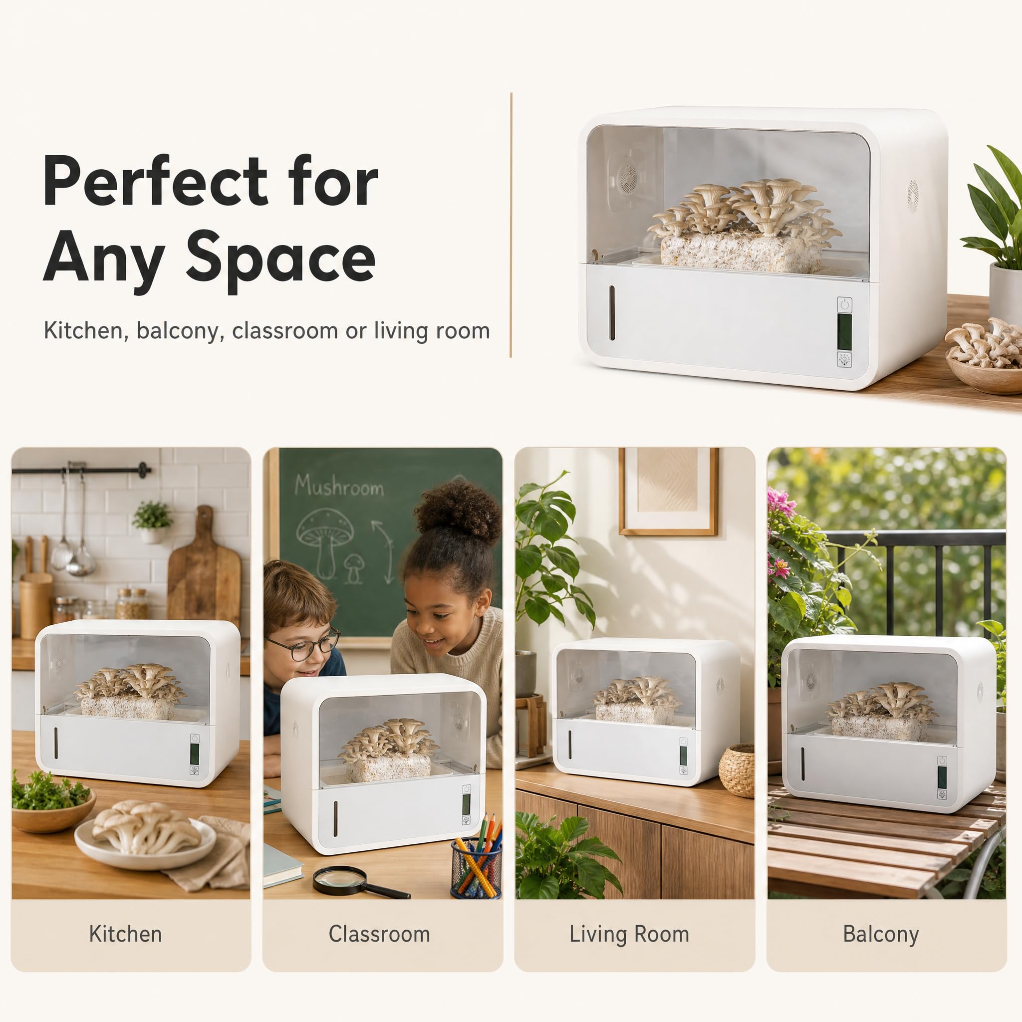 Luqeeg Kit de Culture de Champignons Intelligent, Transparent Hors-Sol Automatique Grande Boîte à Champignons à Air Calme Tente de Plantation avec éclairage LED pour Spores